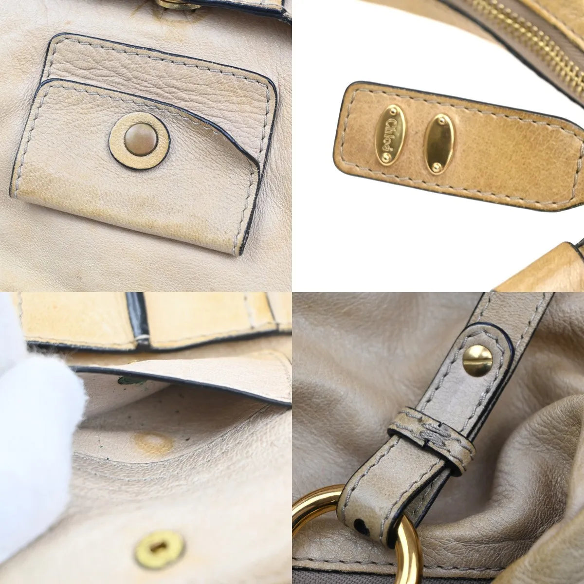 Chloe Heloise Hobo Leather Beige Leather Shoulder Bag Bag (Pre-Owned)