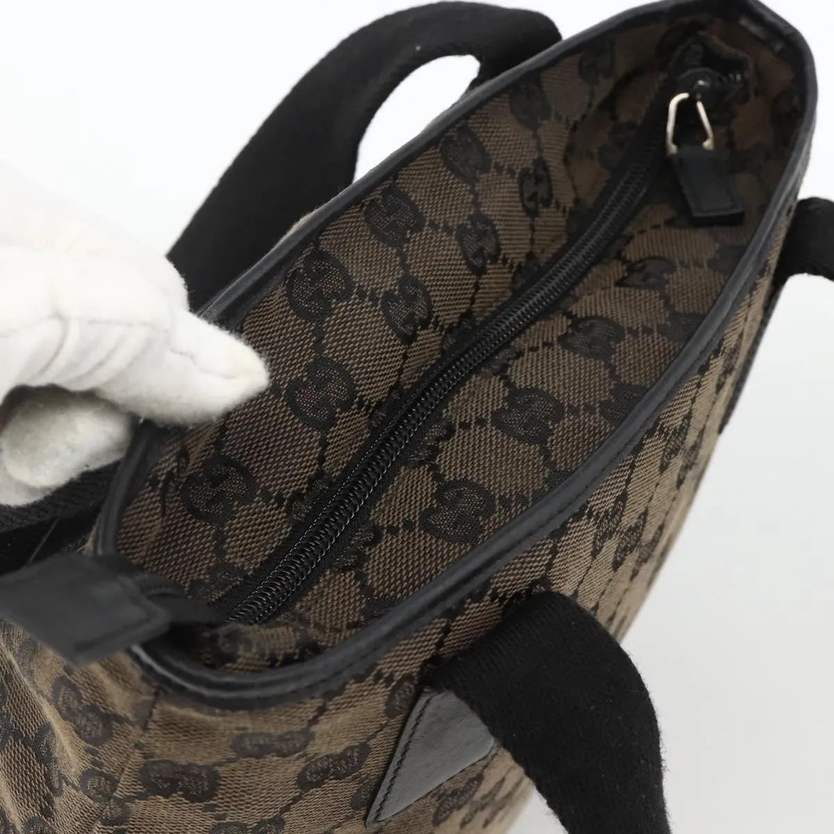 Gucci Vintage Front Pocket Tote Gg Coated Canvas With Leather Black Canvas Tote Bag Bag (Pre-Owned)