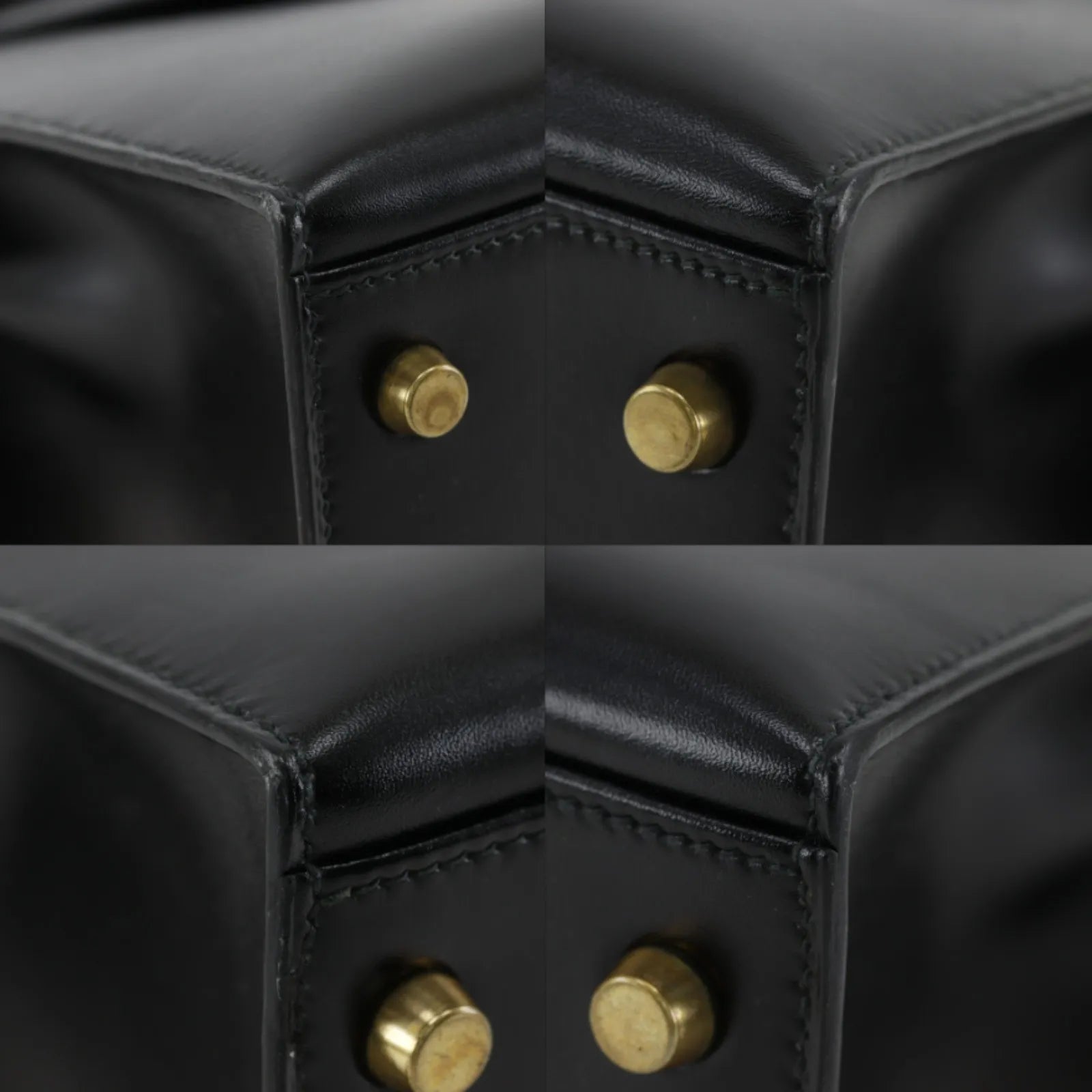 Hermes Kelly Black Box Calf With Gold Hardware Black Leather Handbag (Pre-Owned)