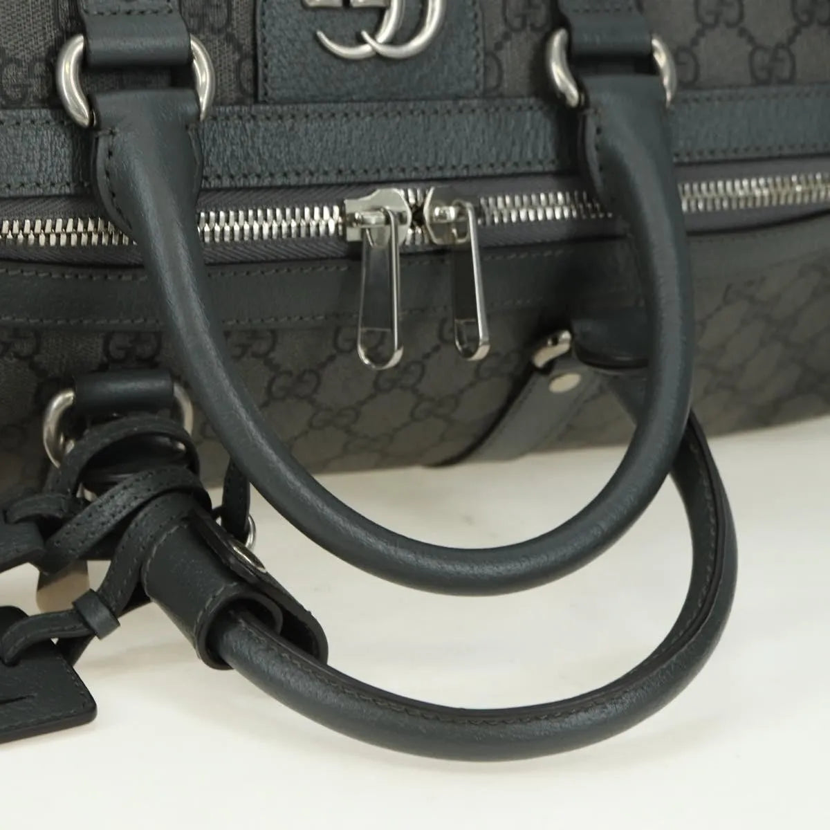 Gucci Web Trim Weekend Duffle Bag Gg Coated Canvas Gray Pvc Handbag (Pre-Owned)