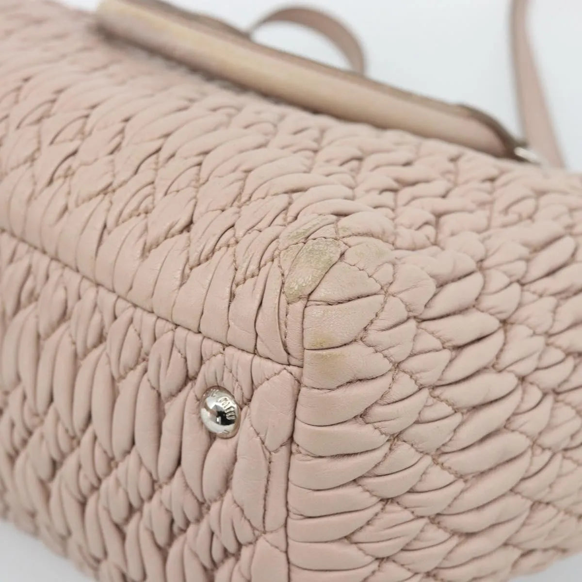 Miu Miu Crystal Tote Matelasse Leather Pink Leather Shoulder Bag Bag (Pre-Owned)