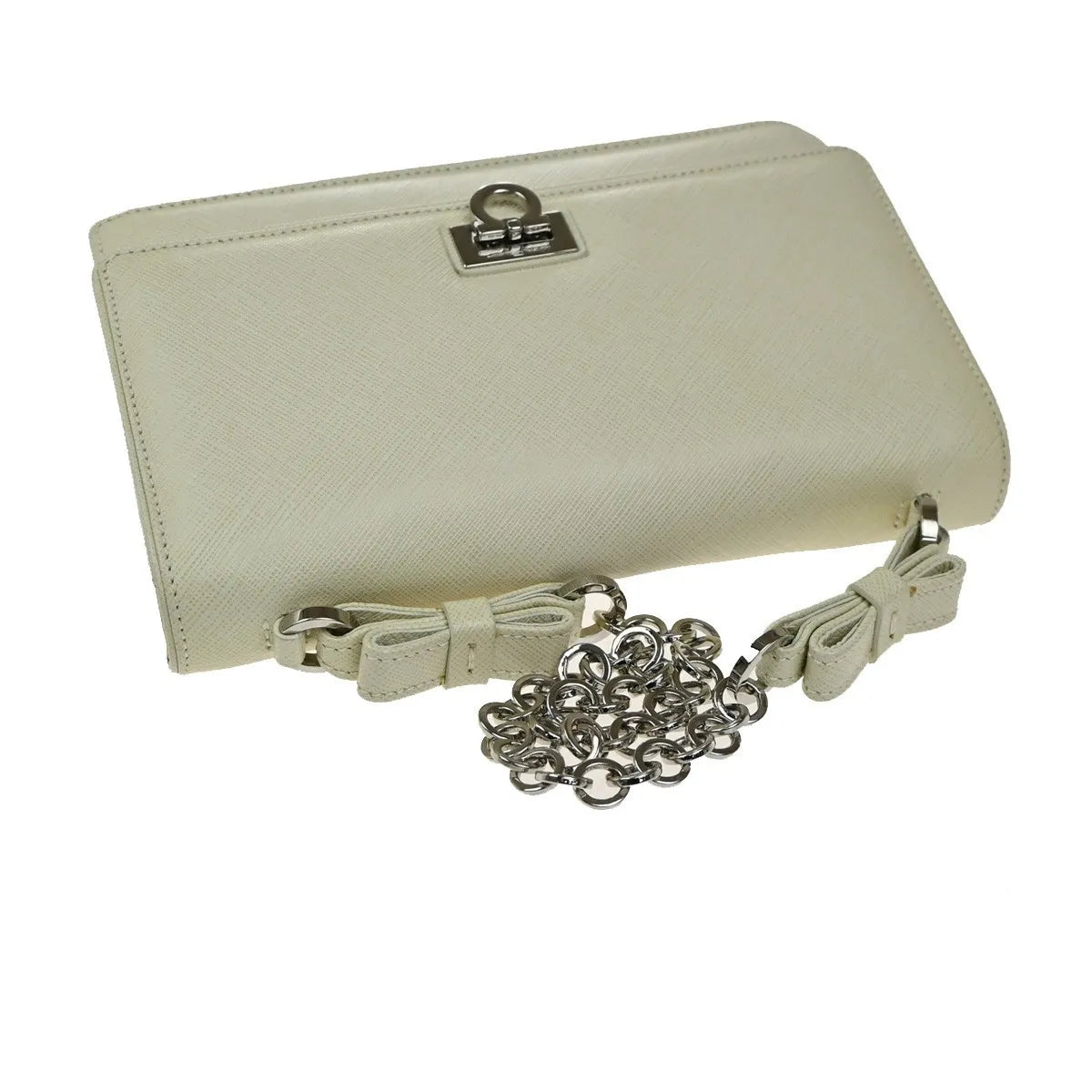 Salvatore Ferragamo Gancini Leather White Leather Shoulder Bag Bag (Pre-Owned)