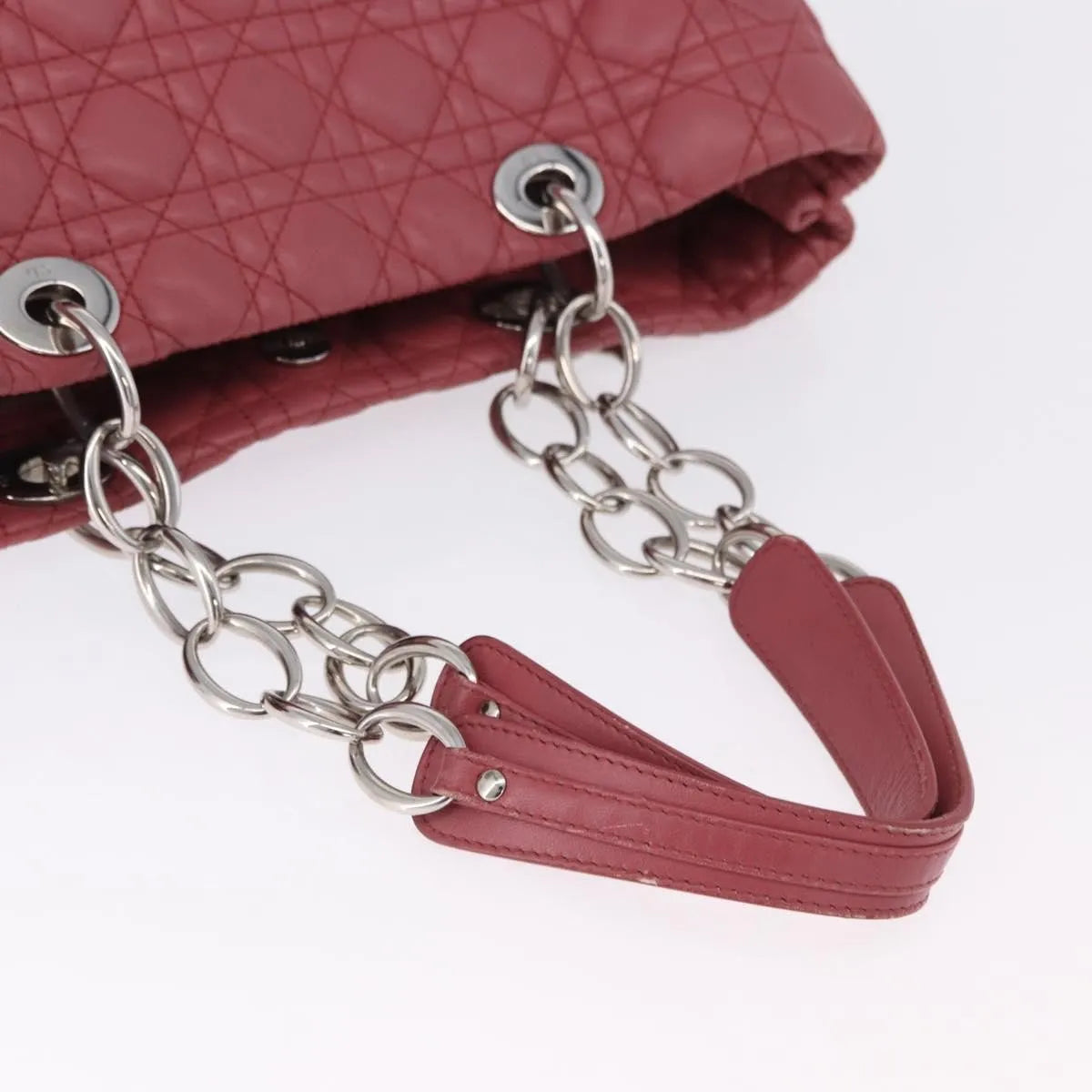 Christian Dior Soft Chain Tote Cannage Quilt Lambskin Pink Leather Handbag (Pre-Owned)