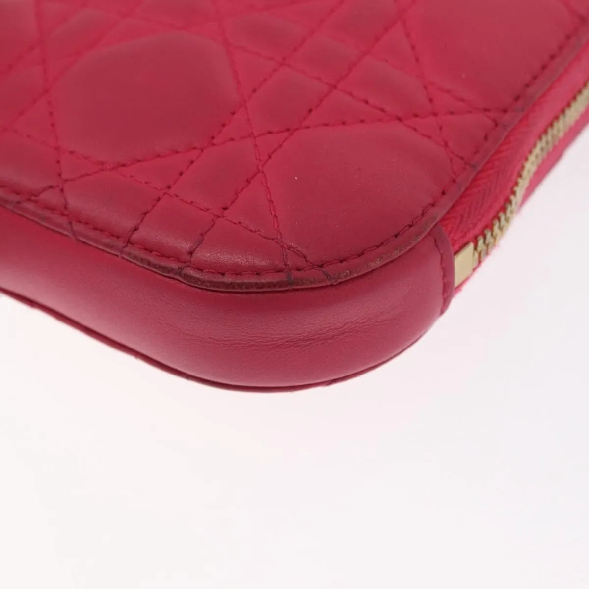 Christian Dior Lady Dior Phone Holder On Chain Cannage Quilt Lambskin Pink Leather Clutche & Pouche Bag (Pre-Owned)