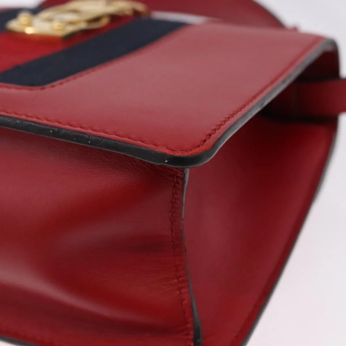 Gucci Sylvie Belt Leather Red Leather Handbag (Pre-Owned)