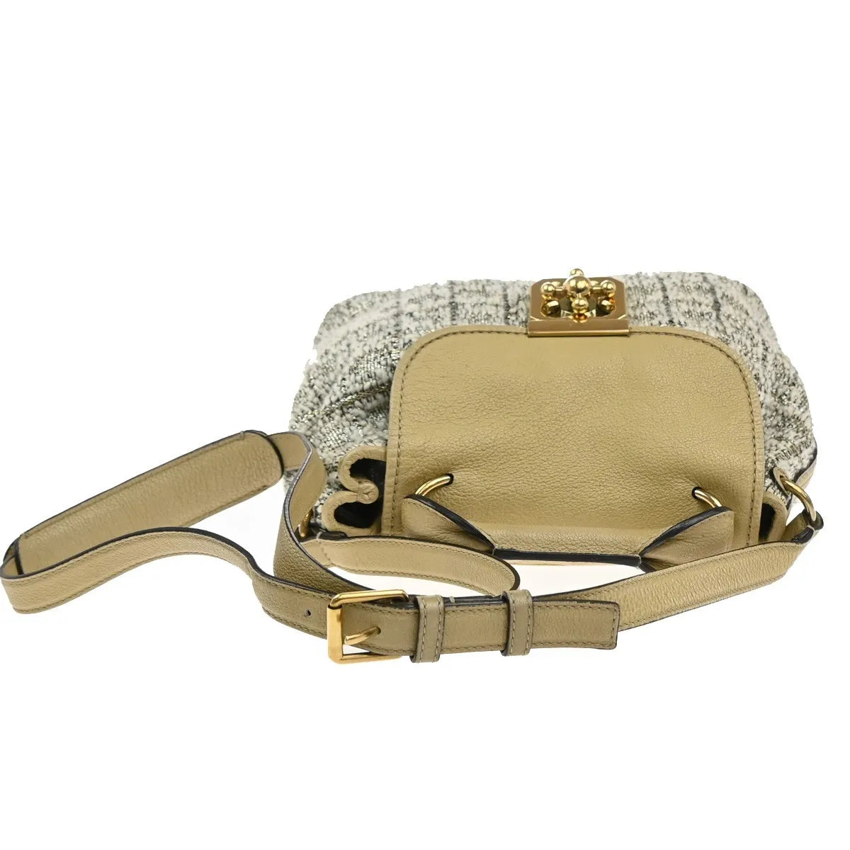 Chloe Elsie Tweed Leather Beige Tweed Shoulder Bag Bag (Pre-Owned)