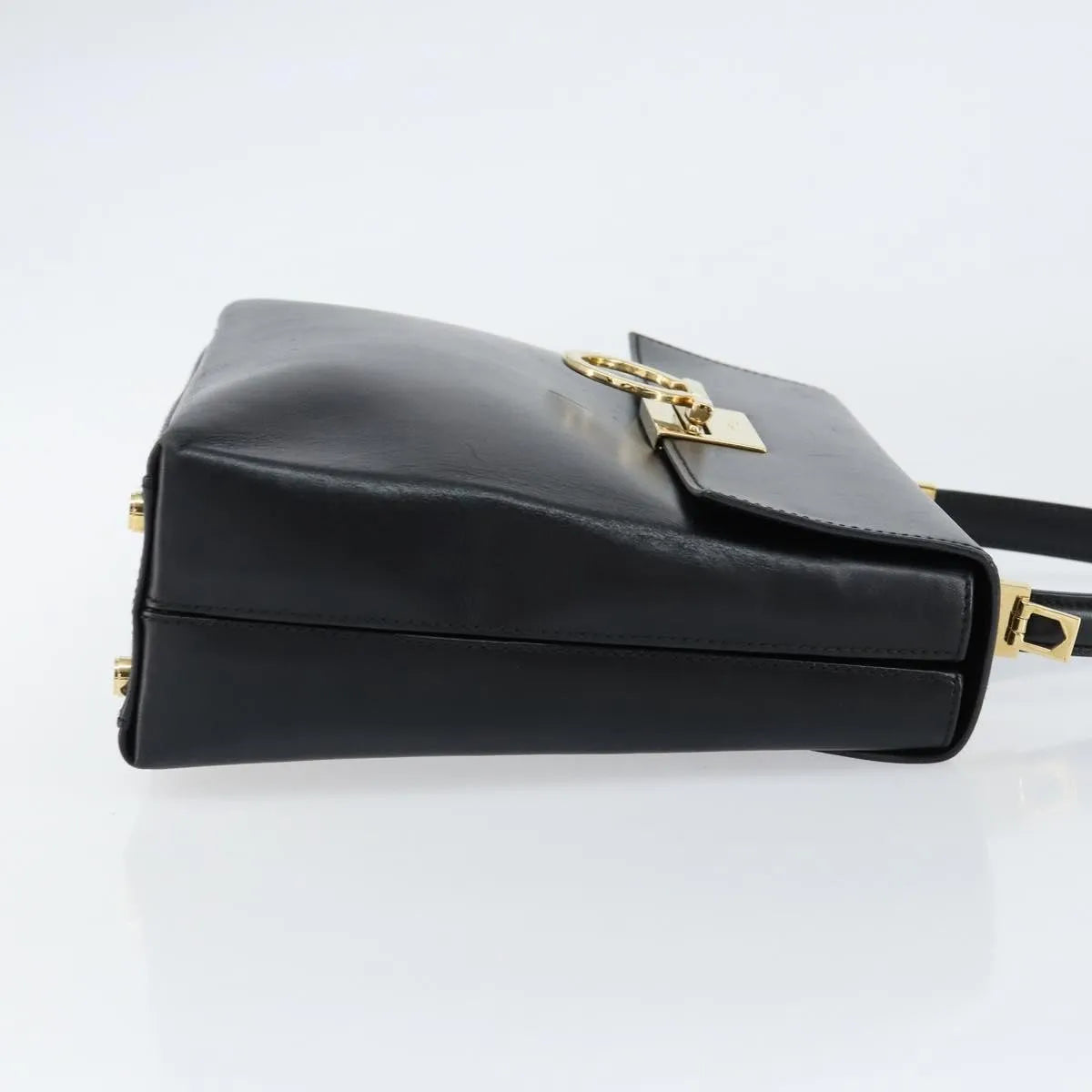 Salvatore Ferragamo Gancini Convertible Top Handle Leather Black Leather Handbag (Pre-Owned)