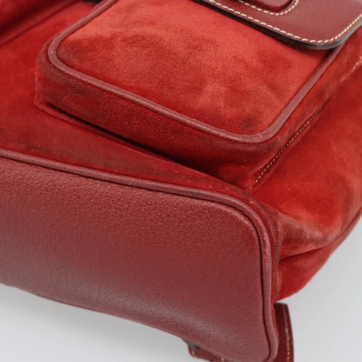 Gucci Vintage Bamboo Suede Red Suede Backpack Bag (Pre-Owned)