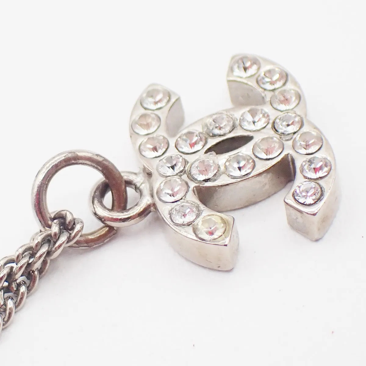 Chanel Vintage Cc Logo Chain Charm Pendant Silver Plated Silver Silver_Plated Necklace Jewelry (Pre-Owned)