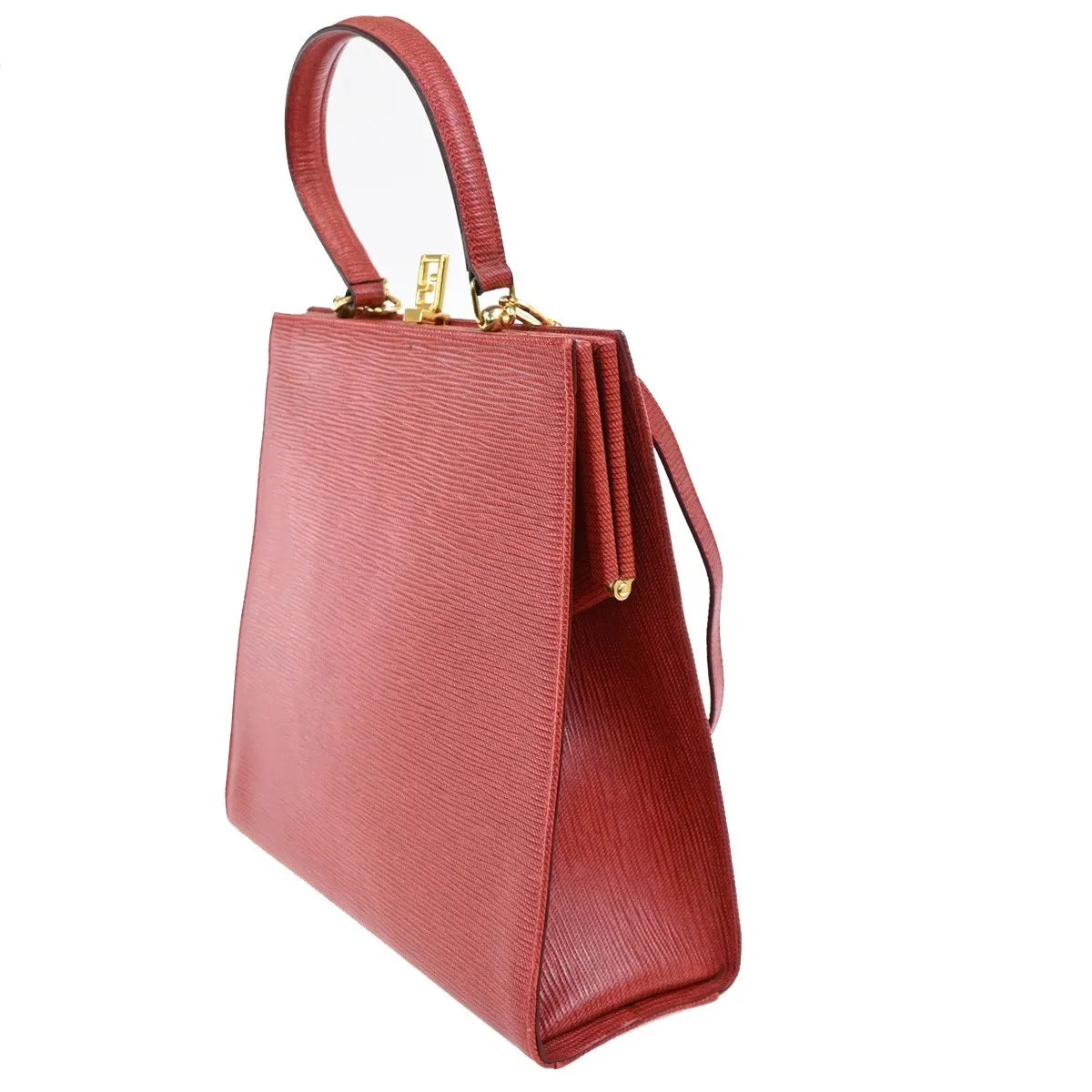 Fendi Vintage Top Handle Leather Red Leather Tote Bag Bag (Pre-Owned)