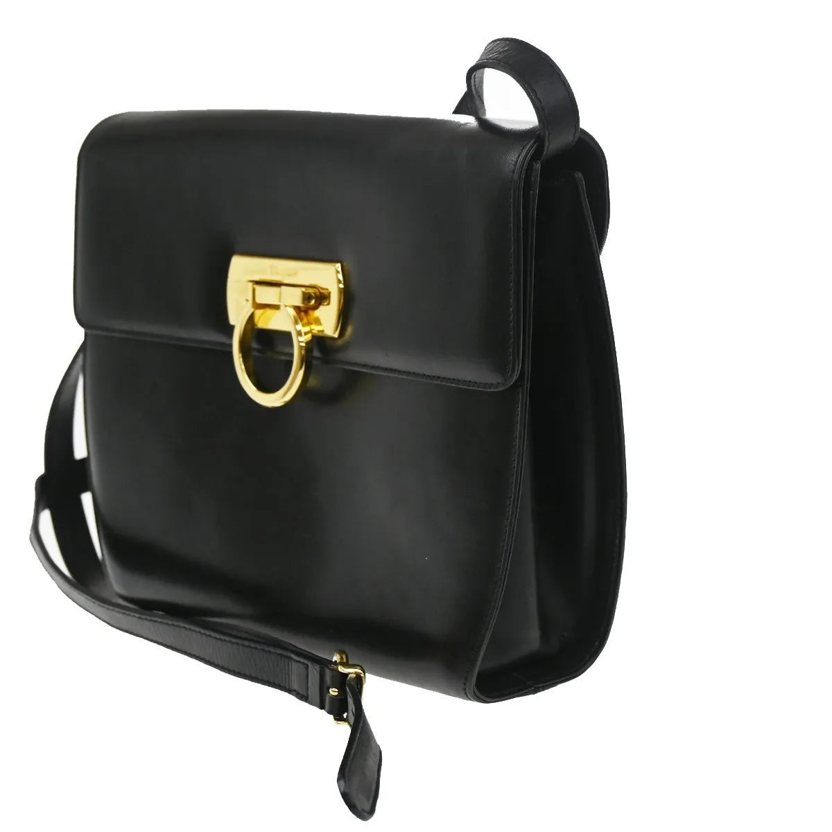Salvatore Ferragamo Gancini Leather Black Leather Shoulder Bag Bag (Pre-Owned)
