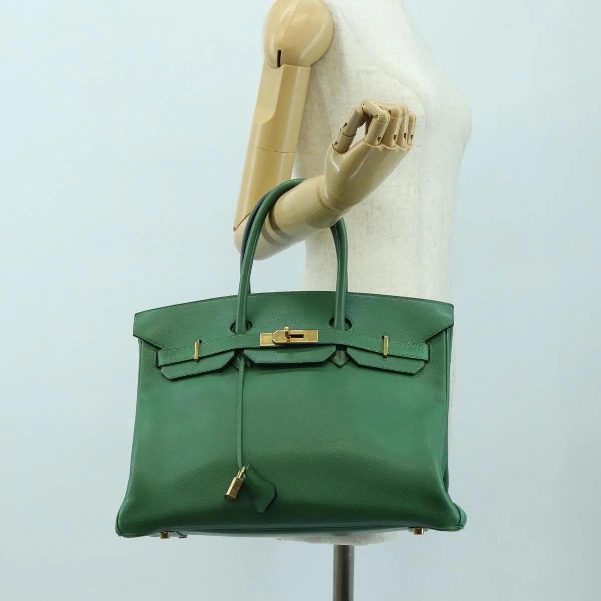 Hermes Birkin Handbag Green Togo With Gold Hardware Green Leather Handbag (Pre-Owned)