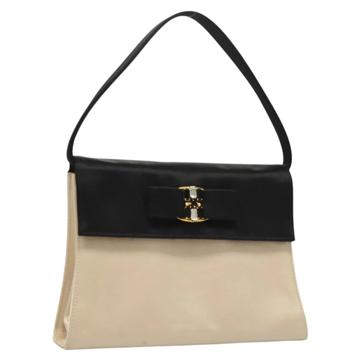 Salvatore Ferragamo Vala Suede Beige Satin Handbag (Pre-Owned)