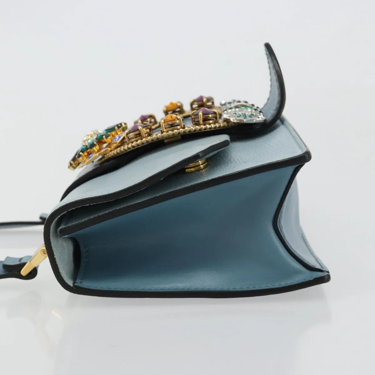 Miu Miu Madras Crystal Buckle Leather Blue Leather Shoulder Bag Bag (Pre-Owned)