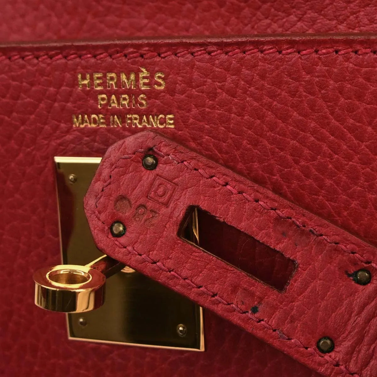 Hermes Kelly Retourne Ardennes Leather Red Leather Handbag (Pre-Owned)