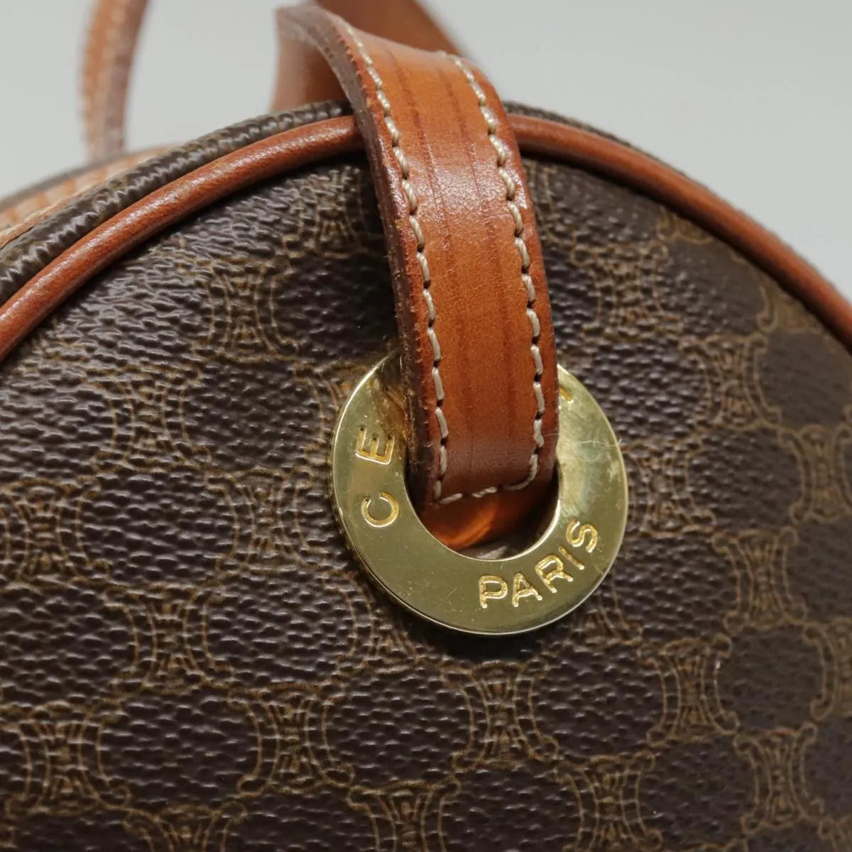 Celine Vintage Macadam Circle Logo Canvas And Leather Brown Canvas Shoulder Bag Bag (Pre-Owned)