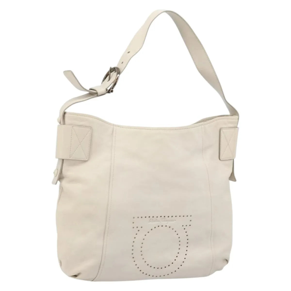 Salvatore Ferragamo Vintage Gancini Hobo Leather White Leather Shoulder Bag Bag (Pre-Owned)