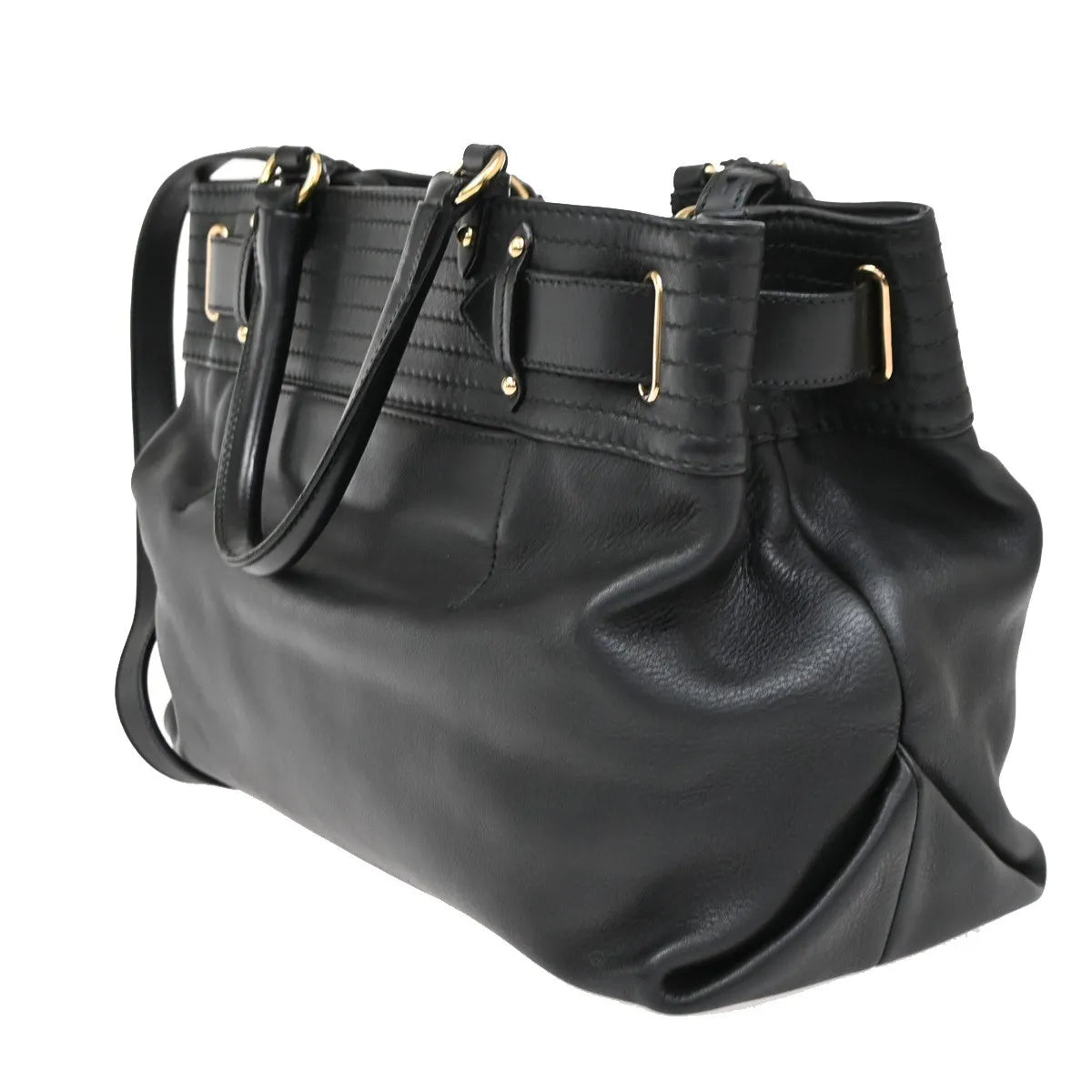 Salvatore Ferragamo Gancini Tote Leather Black Leather Tote Bag Bag (Pre-Owned)