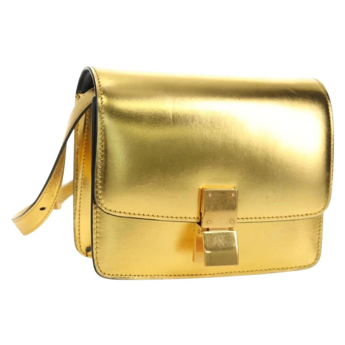 Celine Flap Shoulder Leather Gold Leather Shoulder Bag Bag (Pre-Owned)