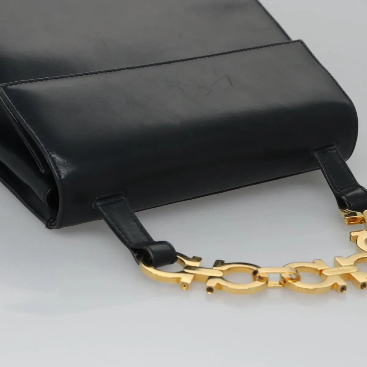 Salvatore Ferragamo Gancini Flap Leather Black Leather Shoulder Bag Bag (Pre-Owned)