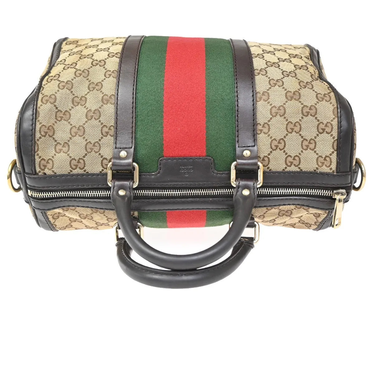 Gucci Vintage Web Boston Gg Canvas Brown Canvas Handbag (Pre-Owned)