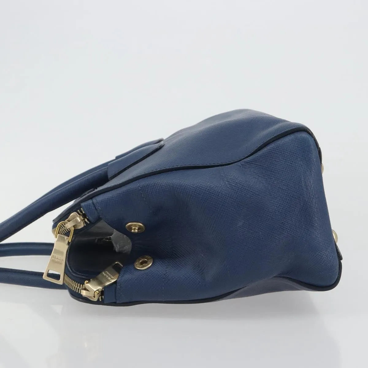 Prada Cuir Frame Double Zip Tote Saffiano Leather Blue Leather Tote Bag Bag (Pre-Owned)