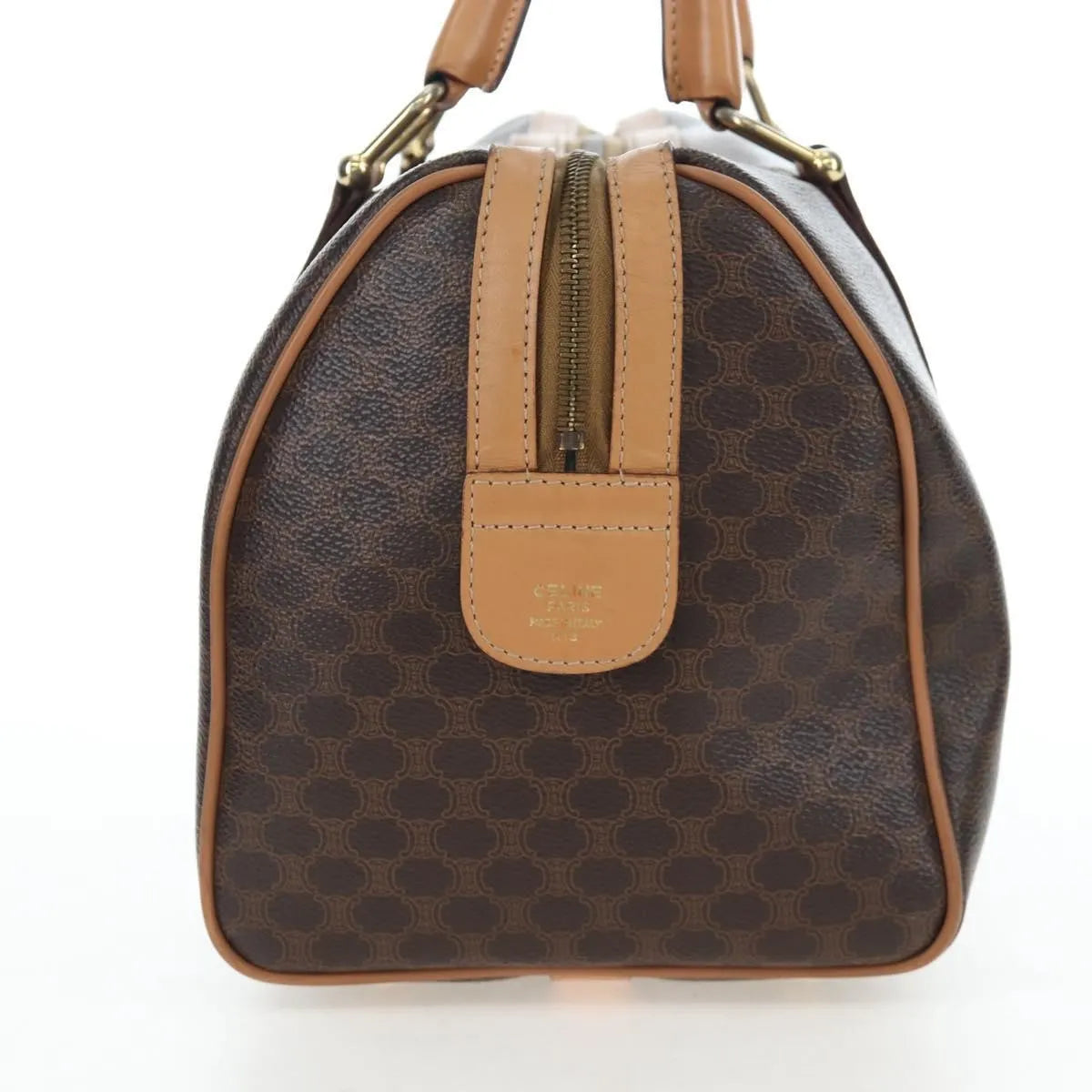 Celine Vintage Macadam Boston Canvas And Leather Brown Pvc Handbag (Pre-Owned)