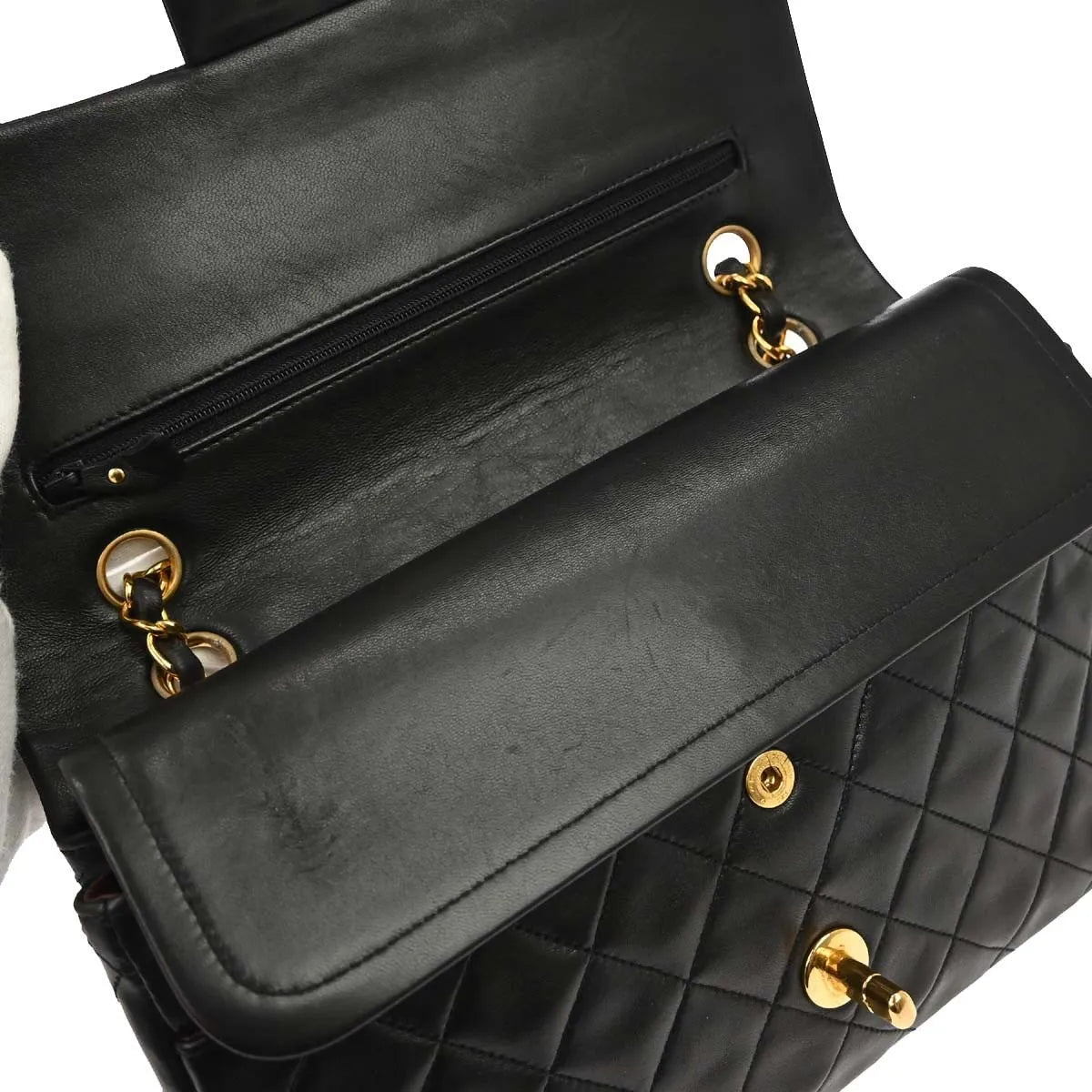 Chanel Vintage Square Classic Single Flap Quilted Lambskin Black Leather Handbag (Pre-Owned)