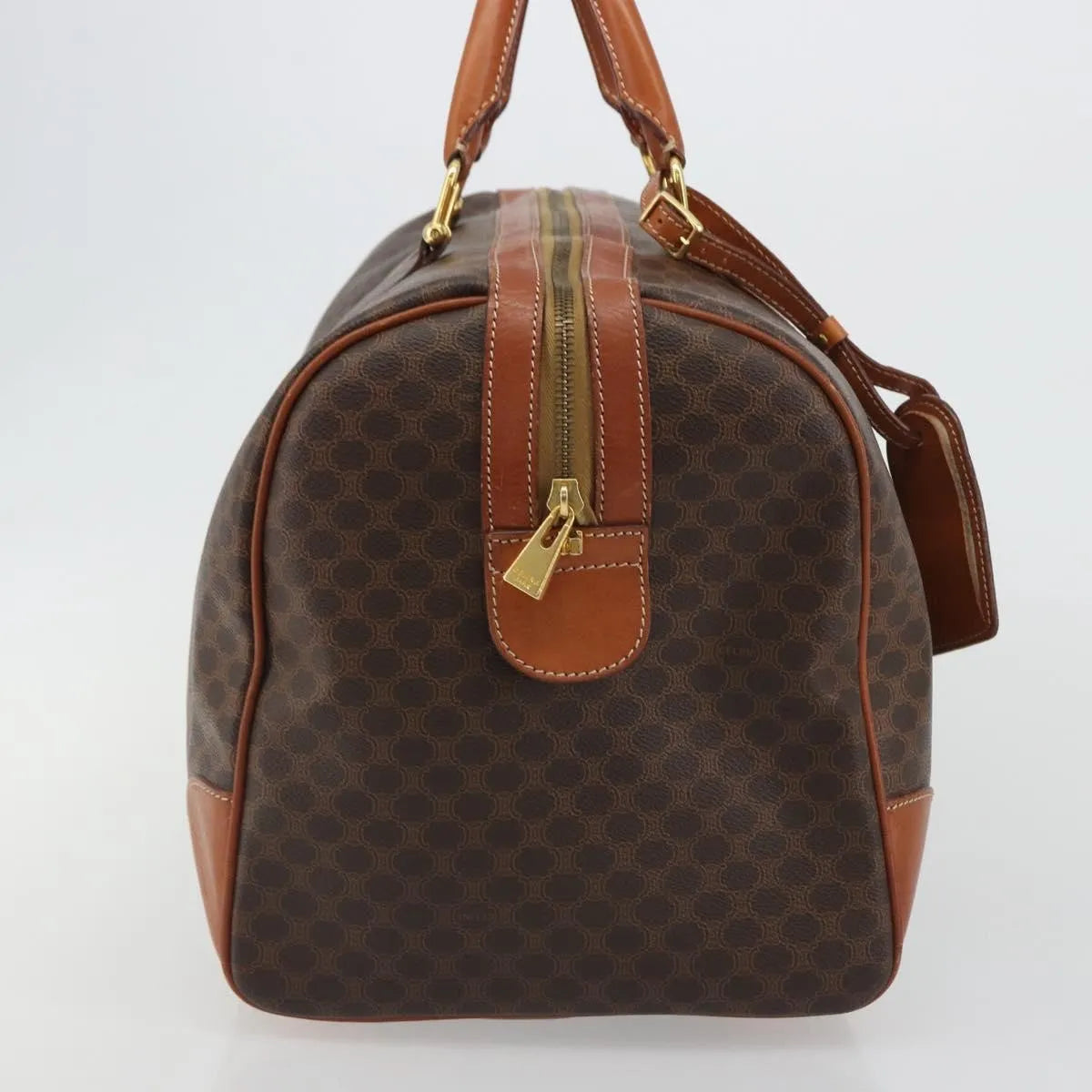 Celine Vintage Duffle Canvas And Leather Brown Canvas Travel Bag Bag (Pre-Owned)