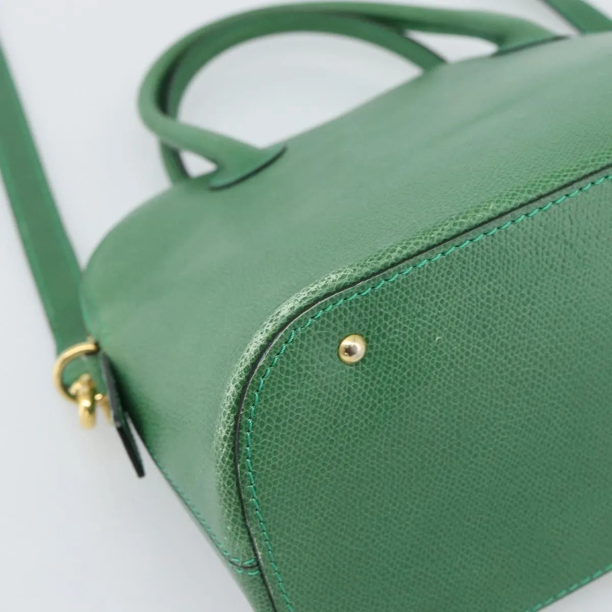 Celine Vintage Convertible Bowler Leather Green Leather Handbag (Pre-Owned)
