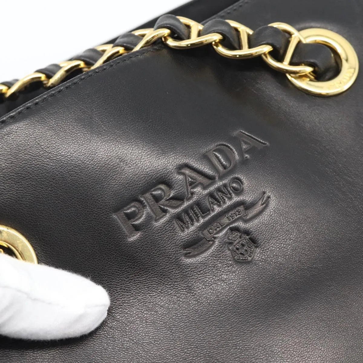 Prada Vintage Nappa Chain Tote Leather Black Leather Shoulder Bag Bag (Pre-Owned)