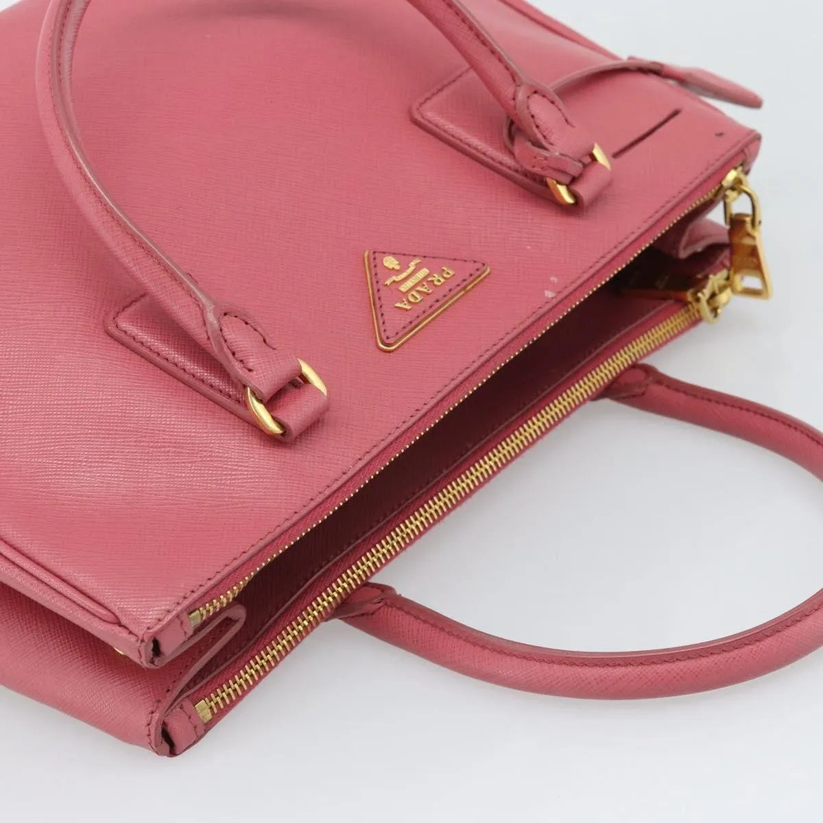 Prada Galleria Double Zip Tote Saffiano Leather Pink Leather Handbag (Pre-Owned)