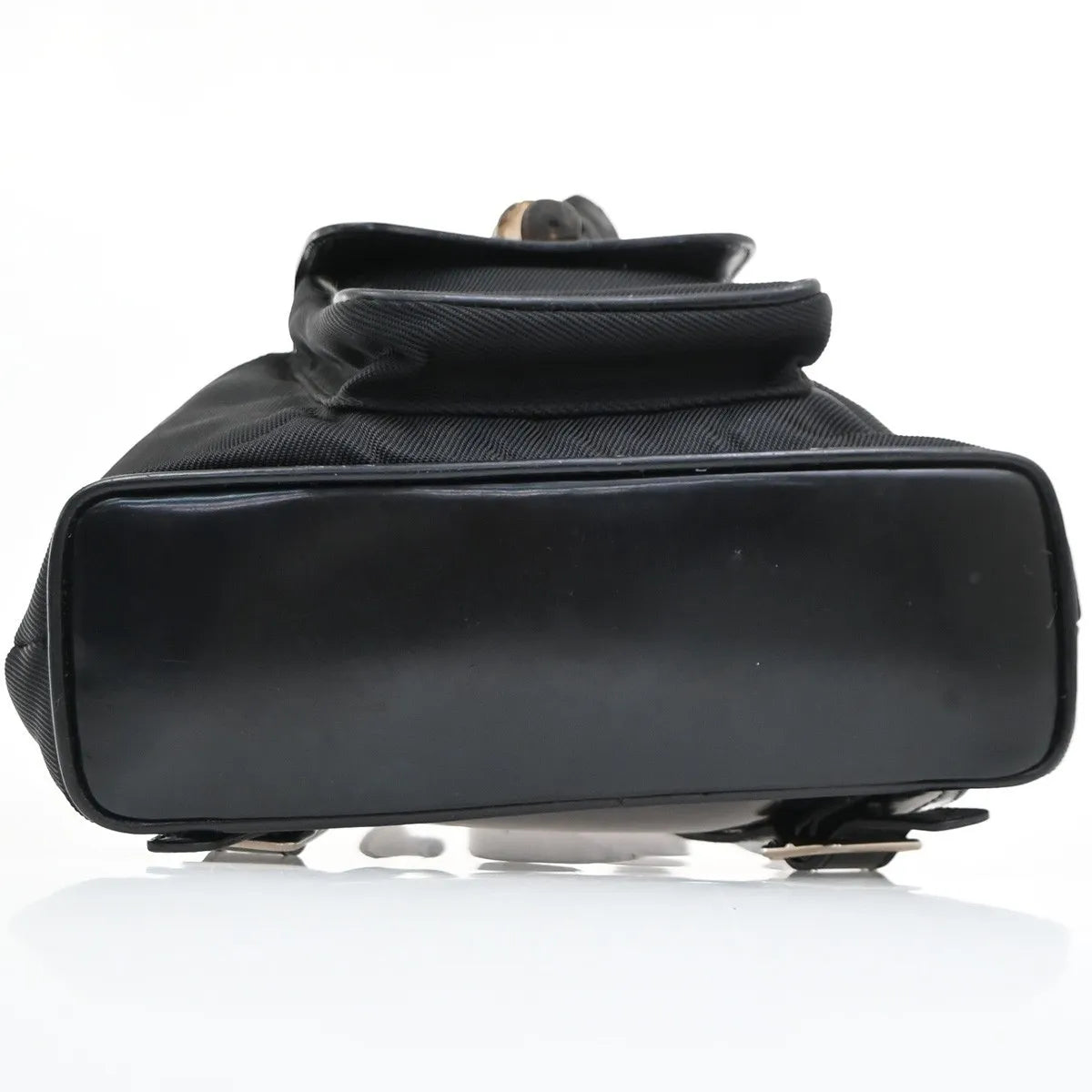 Gucci Vintage Bamboo Nylon And Patent Leather Black Nylon Backpack Bag (Pre-Owned)