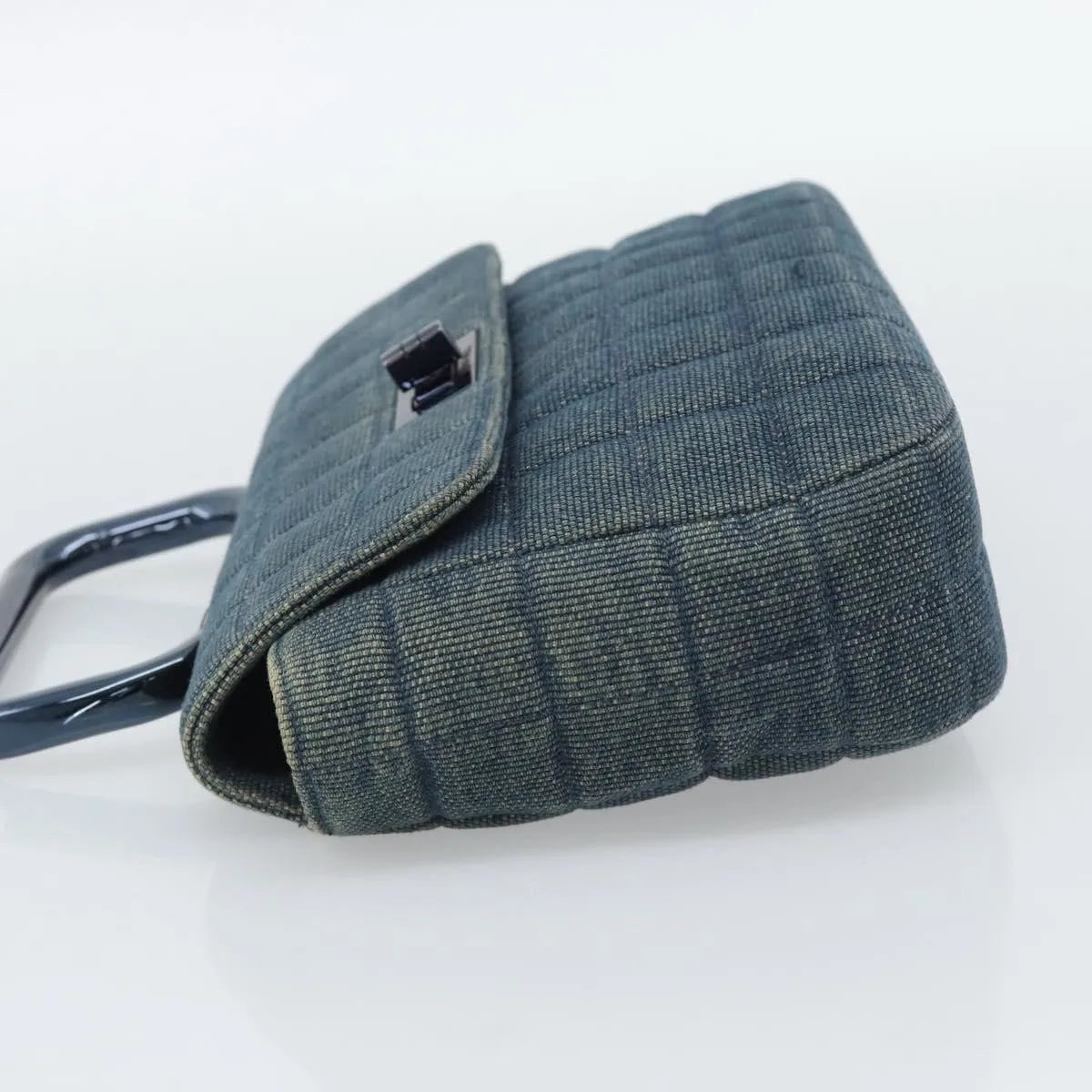 Chanel Chocolate Bar Mademoiselle Top Handle Quilted Denim Blue Canvas Handbag (Pre-Owned)
