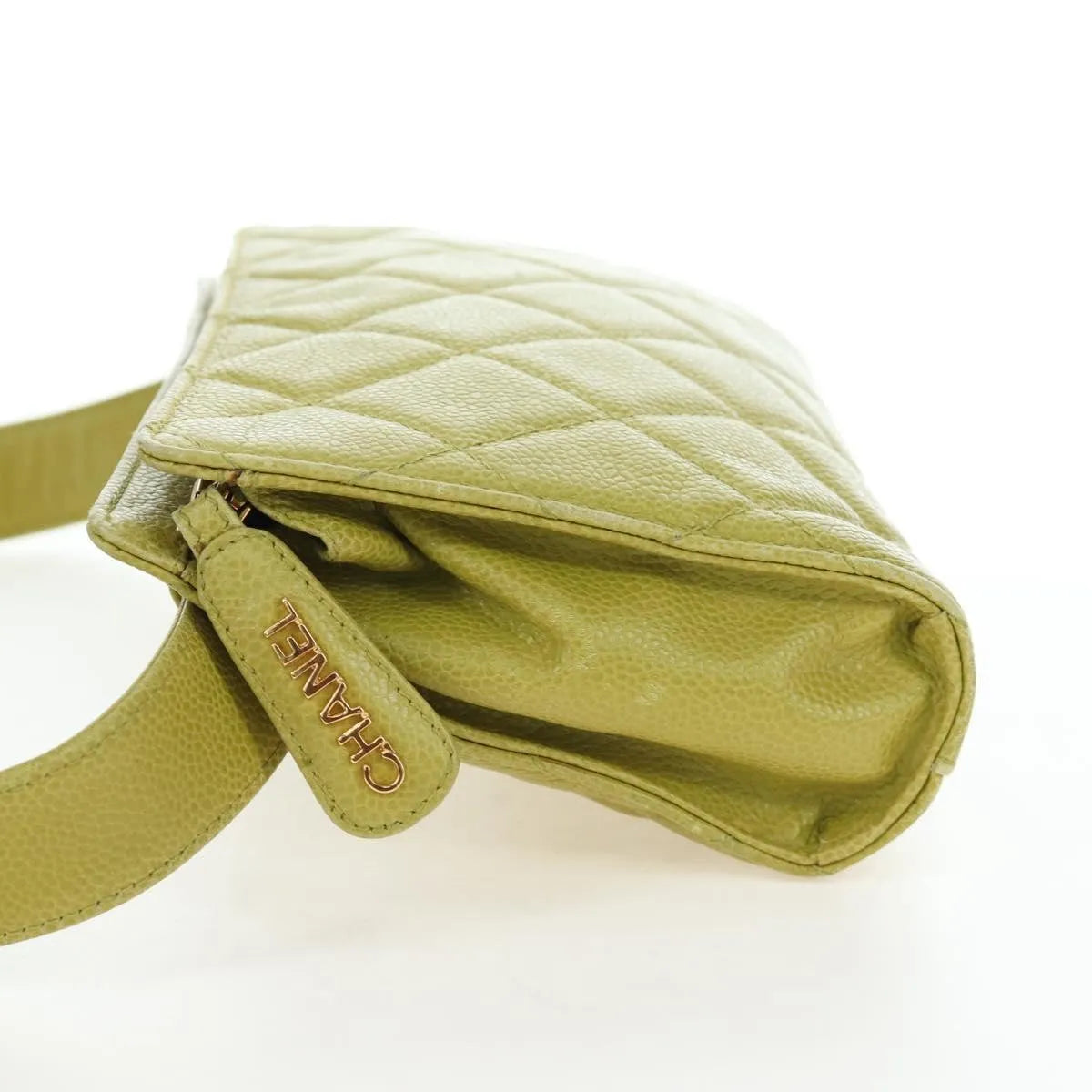 Chanel Vintage Zip Belt Quilted Caviar Yellow Leather Shoulder Bag Bag (Pre-Owned)