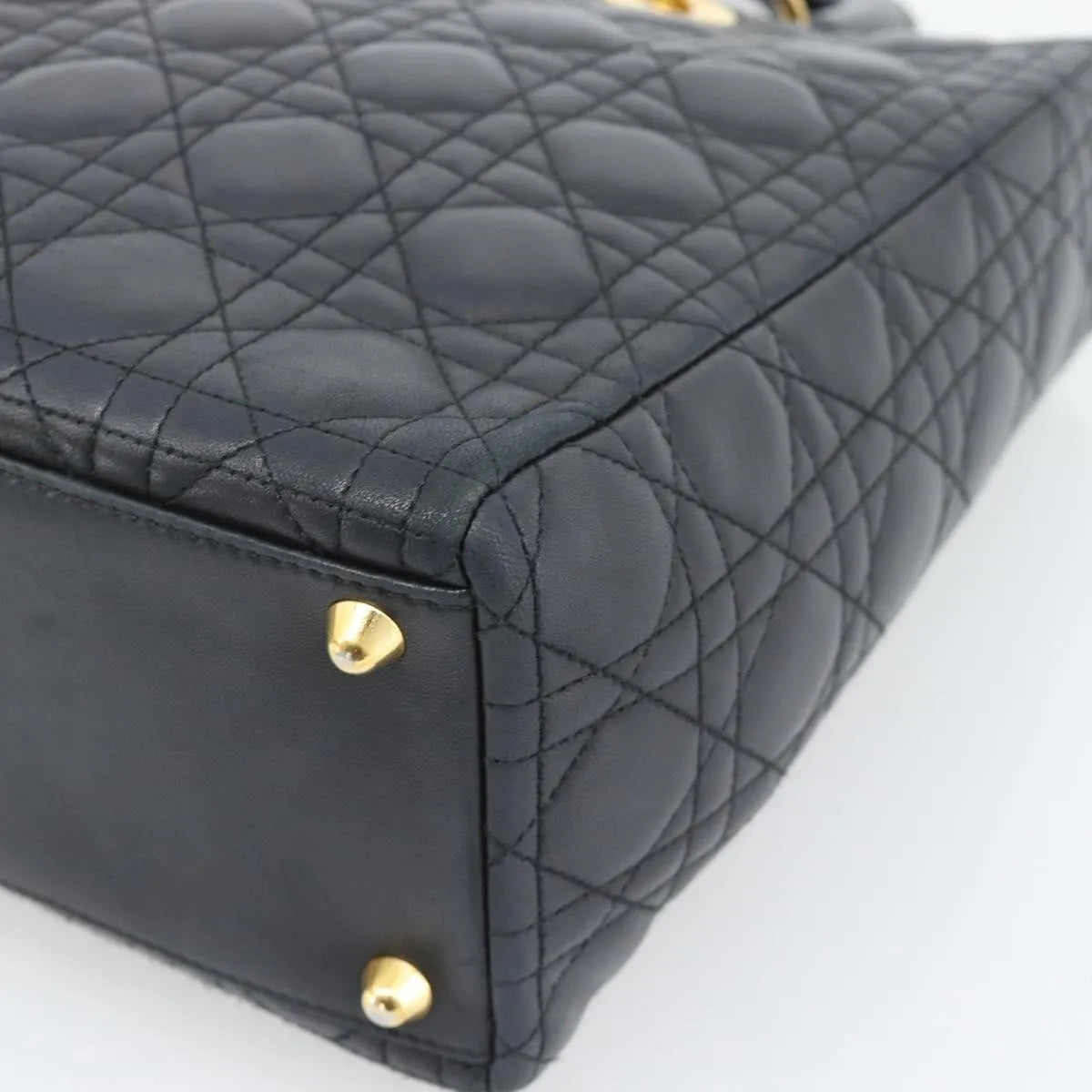 Christian Dior Lady Dior Cannage Quilt Lambskin Black Leather Handbag (Pre-Owned)