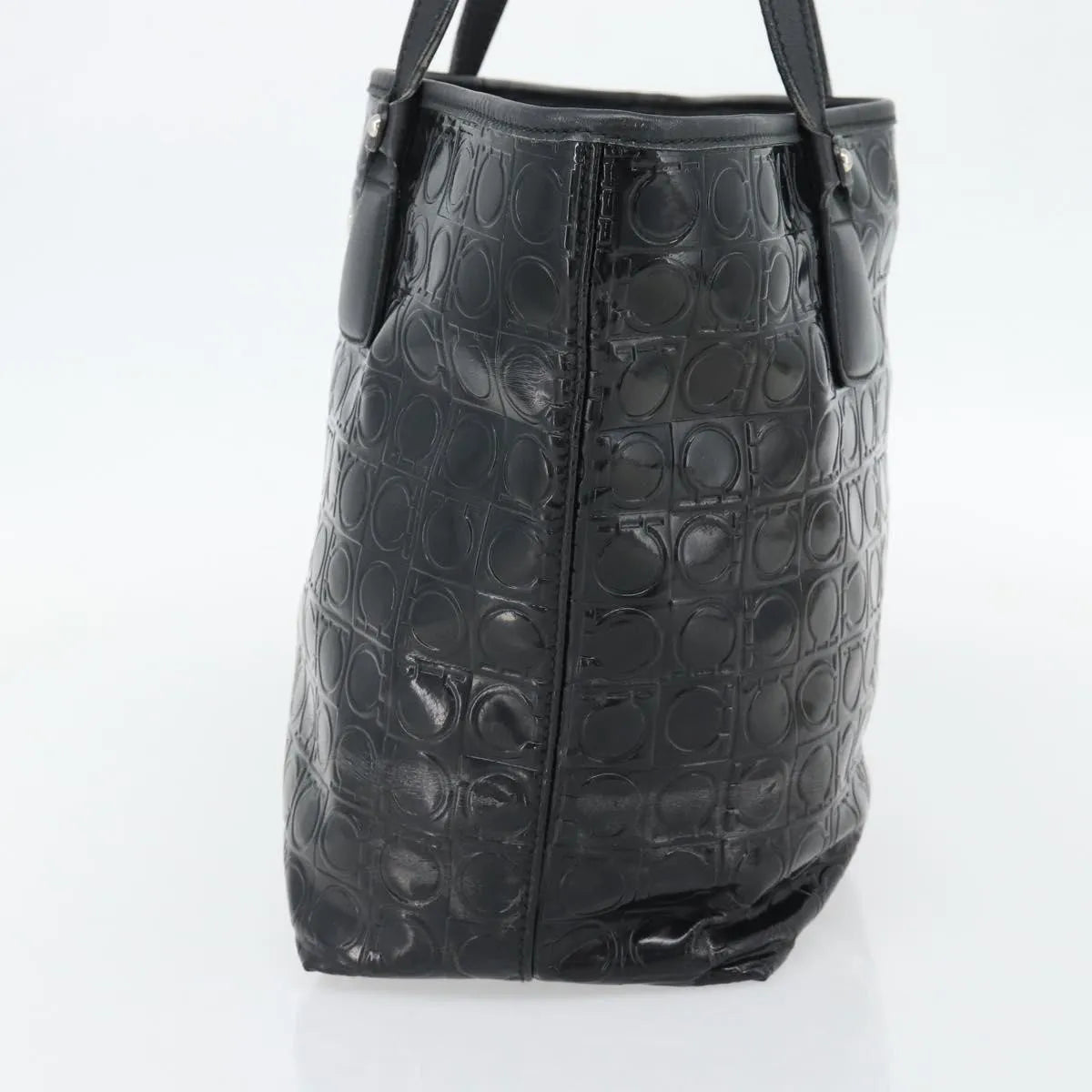 Salvatore Ferragamo Gancini Tote Patent Leather Black Patent_Leather Tote Bag Bag (Pre-Owned)