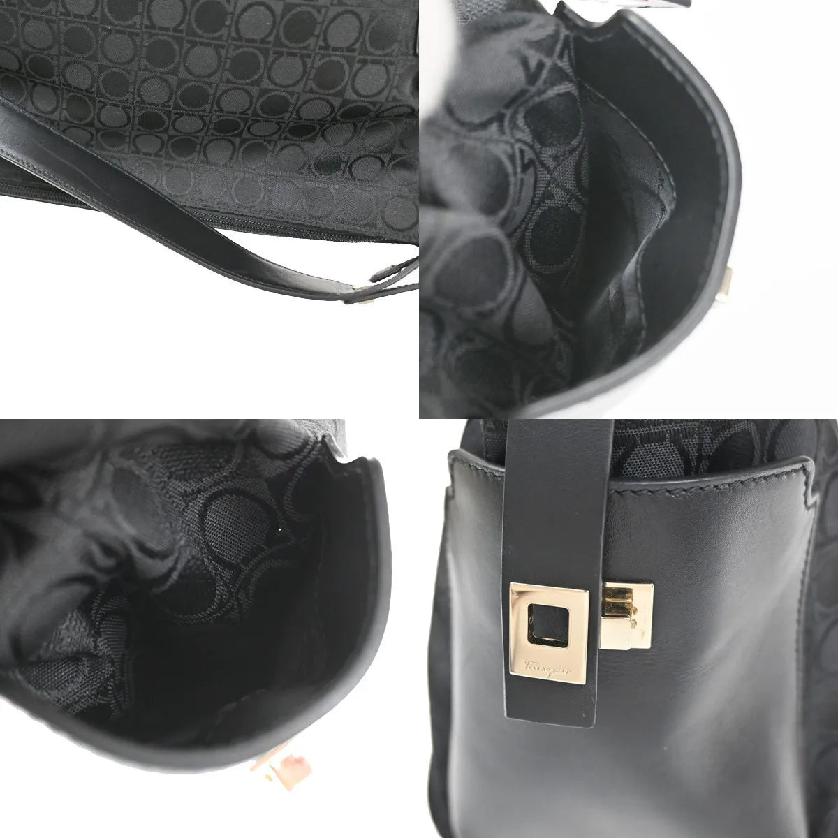 Salvatore Ferragamo Gancini Zip Canvas Black Canvas Shoulder Bag Bag (Pre-Owned)