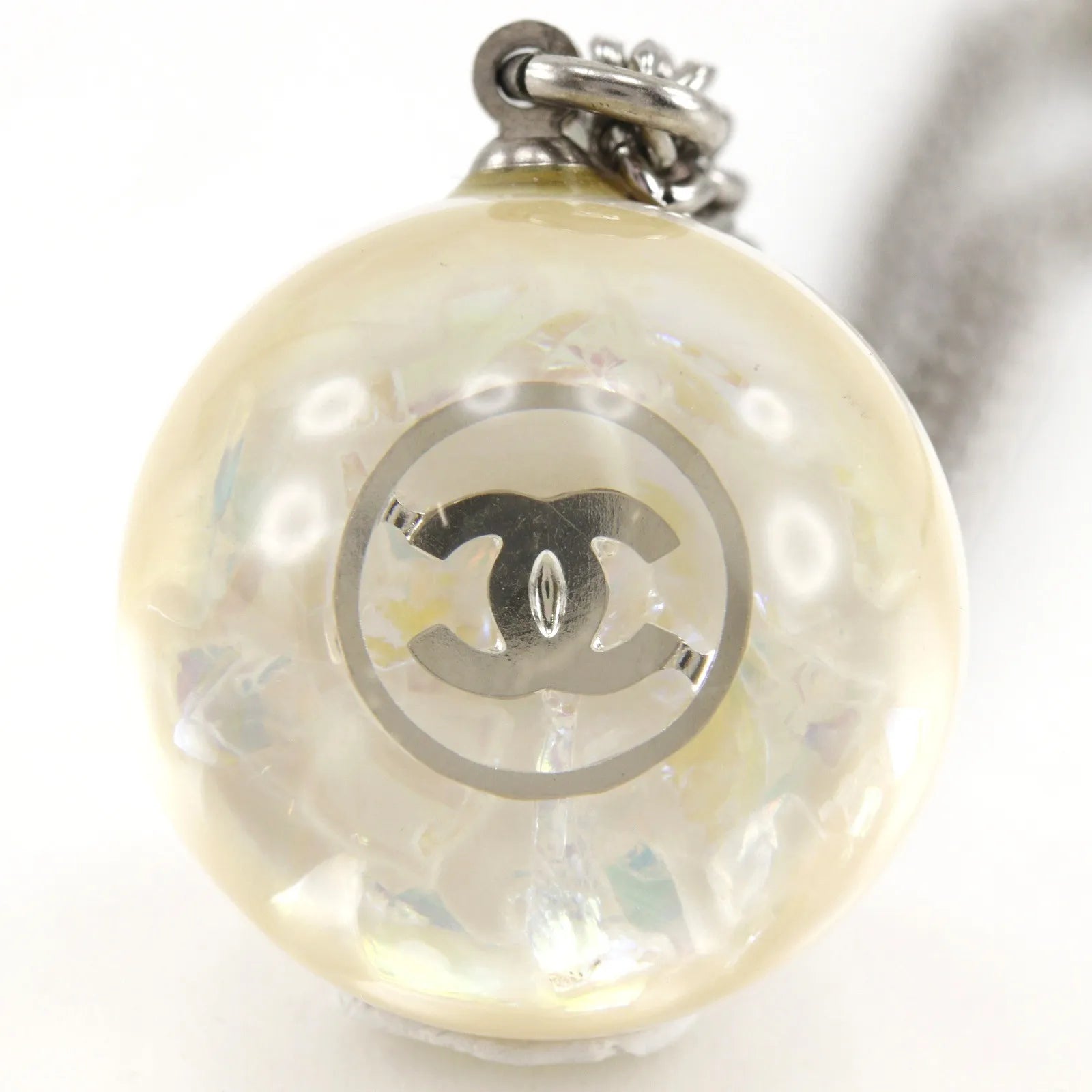 Chanel Cc Ball Drop Pendant Metal Silver Metal Necklace Jewelry (Pre-Owned)