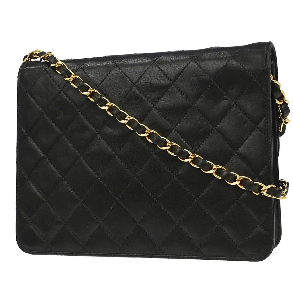 Chanel Vintage Classic Flap Quilted Lambskin Black Leather Shoulder Bag Bag (Pre-Owned)