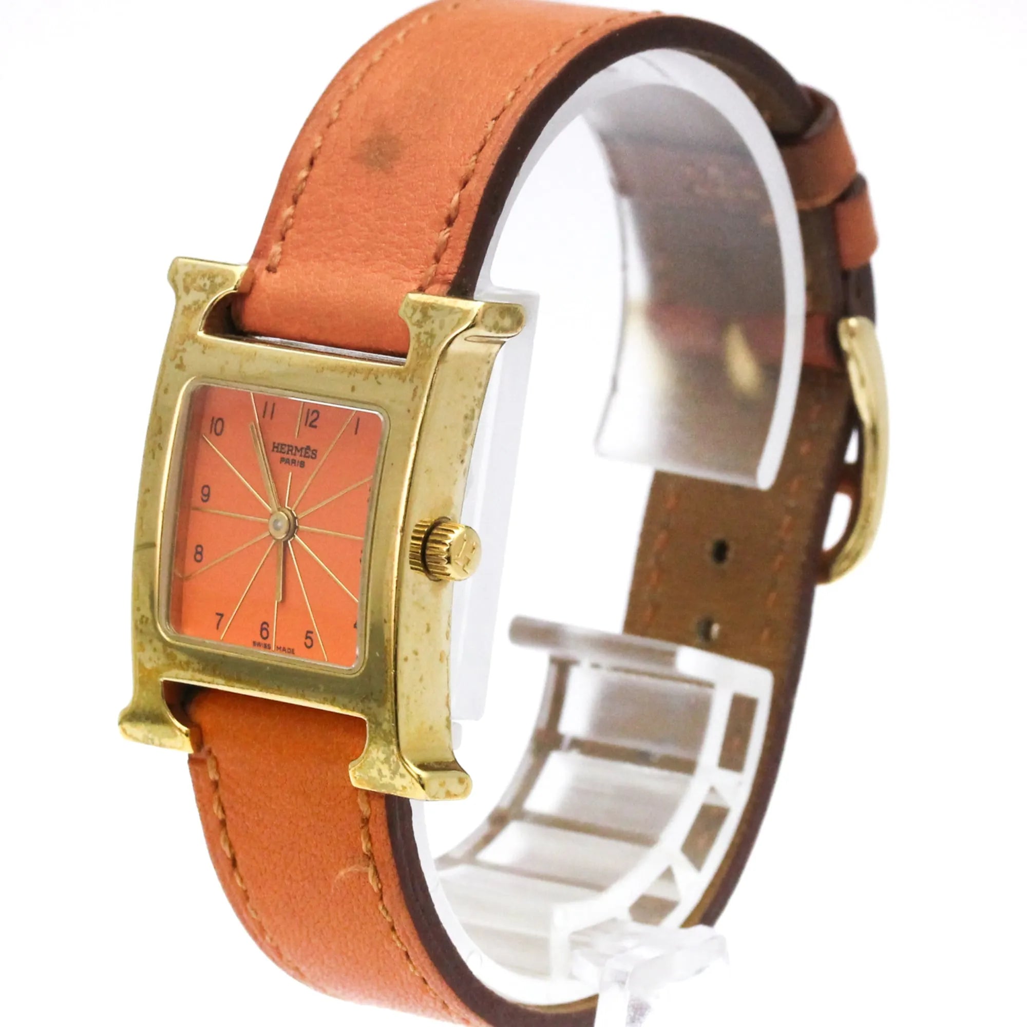 Hermes Heure H Quartz Stainless Steel And Leather Watch (Pre-Owned)