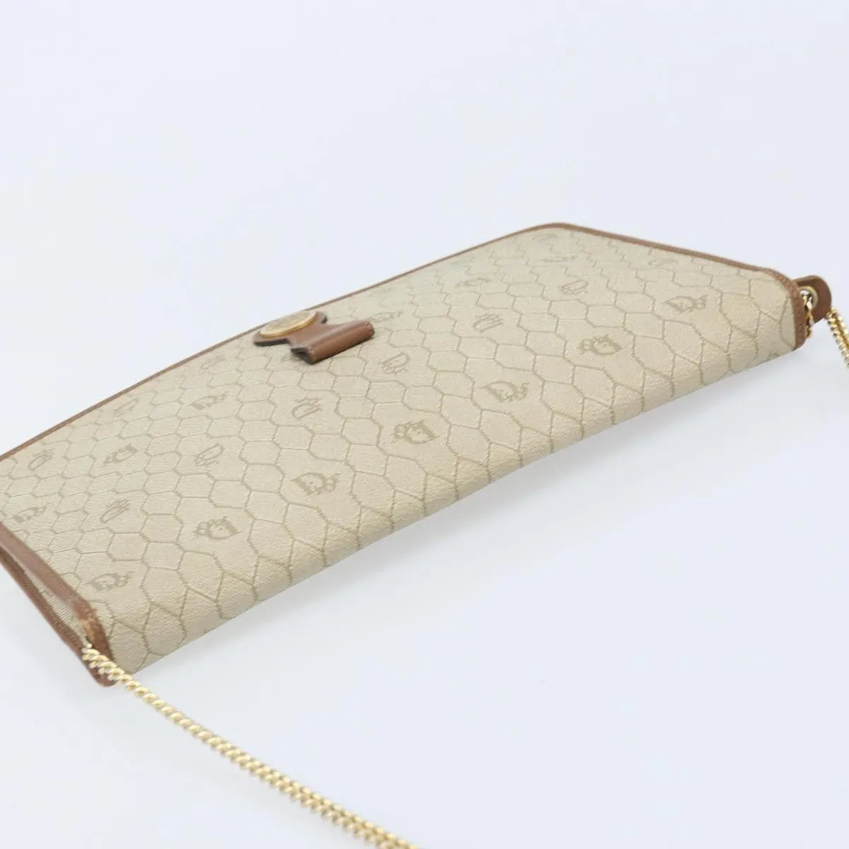 Christian Dior Vintage Honeycomb Chain Canvas Beige Canvas Shoulder Bag Bag (Pre-Owned)