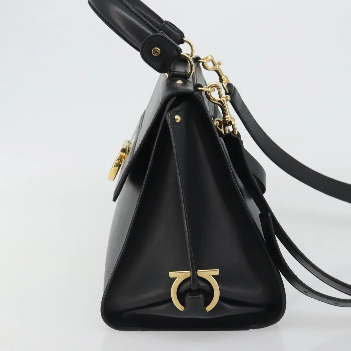Salvatore Ferragamo Sofia Satchel Smooth Leather Black Leather Handbag (Pre-Owned)