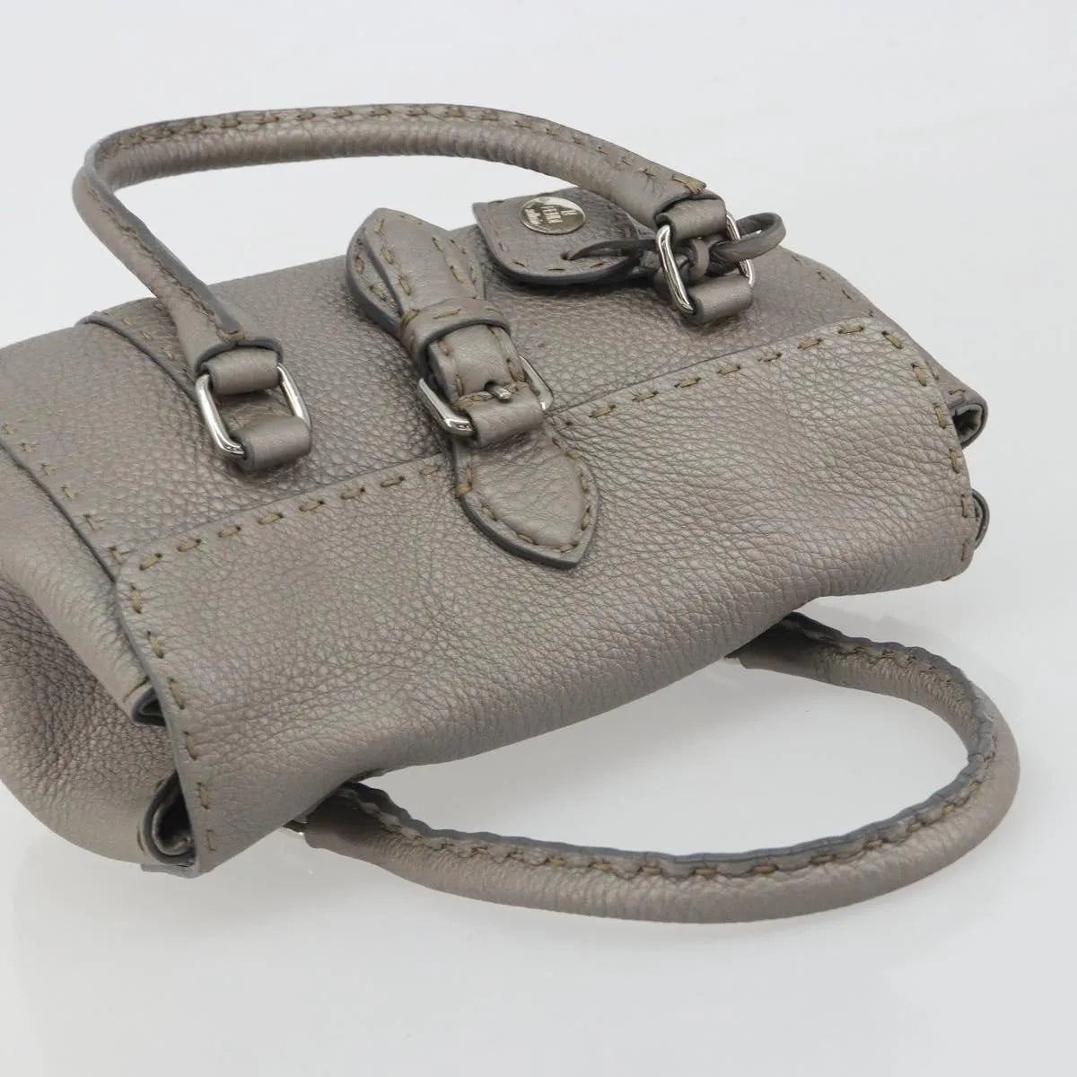 Fendi Selleria Linda Satchel Pebbled Leather Gray Leather Handbag (Pre-Owned)