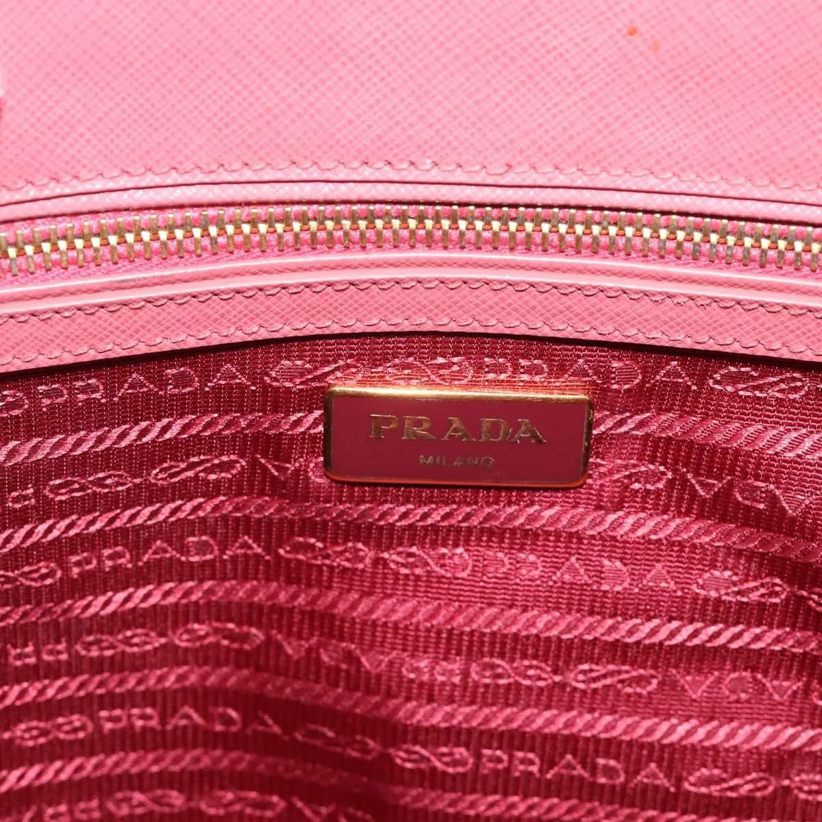 Prada Galleria Double Zip Tote Saffiano Leather Pink Leather Handbag (Pre-Owned)