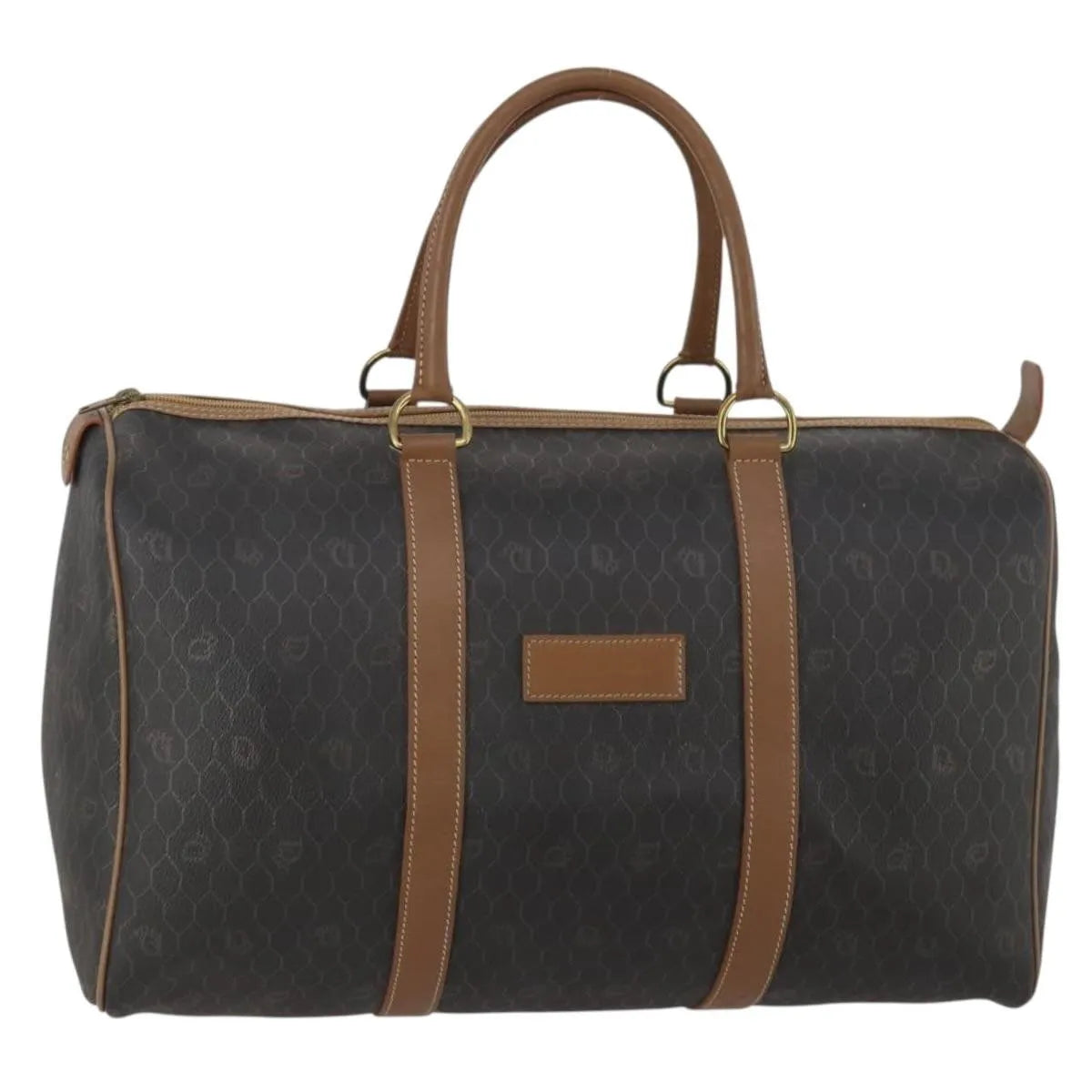 Christian Dior Vintage Honeycomb Boston Canvas And Leather Black Canvas Travel Bag Bag (Pre-Owned)