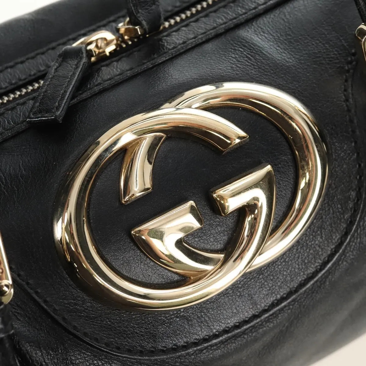 Gucci Britt Boston Duffle Leather Black Leather Handbag (Pre-Owned)
