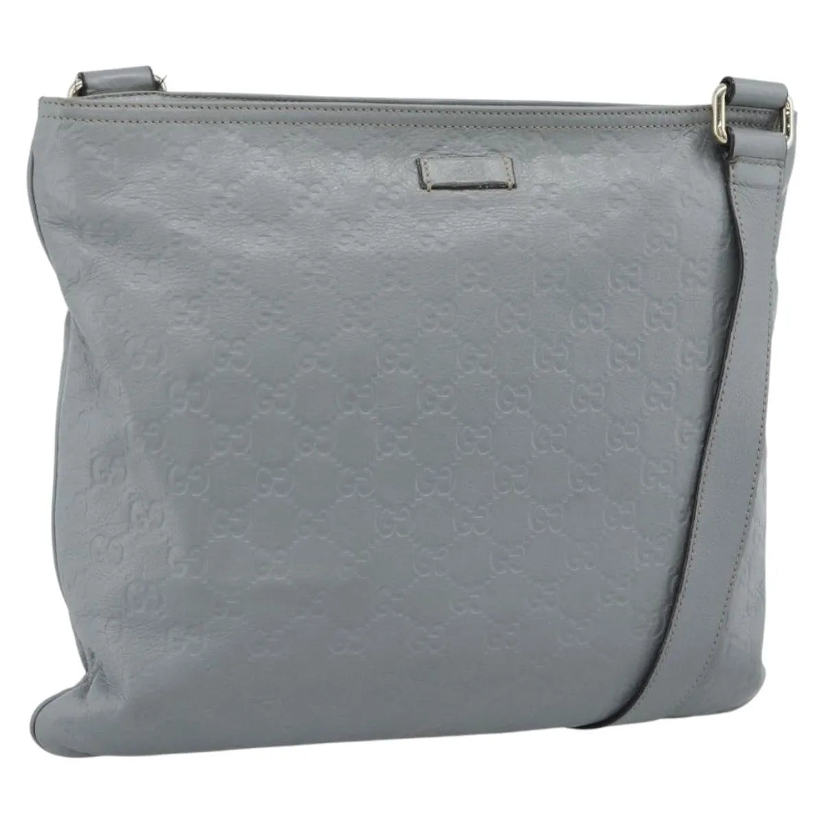 Gucci Zip Top Messenger Guccissima Leather Gray Canvas Shoulder Bag Bag (Pre-Owned)
