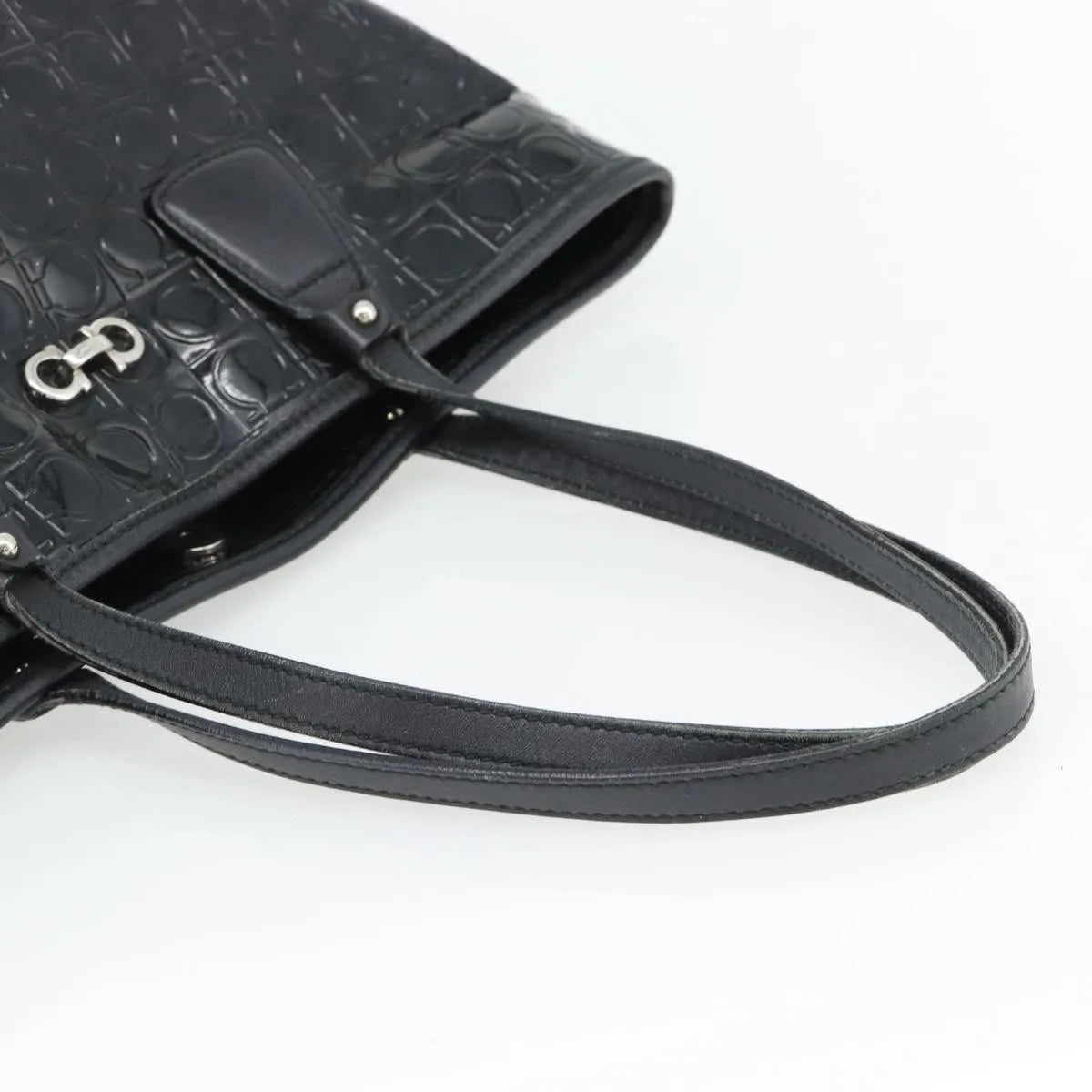 Salvatore Ferragamo Gancini Tote Patent Leather Black Patent_Leather Tote Bag Bag (Pre-Owned)