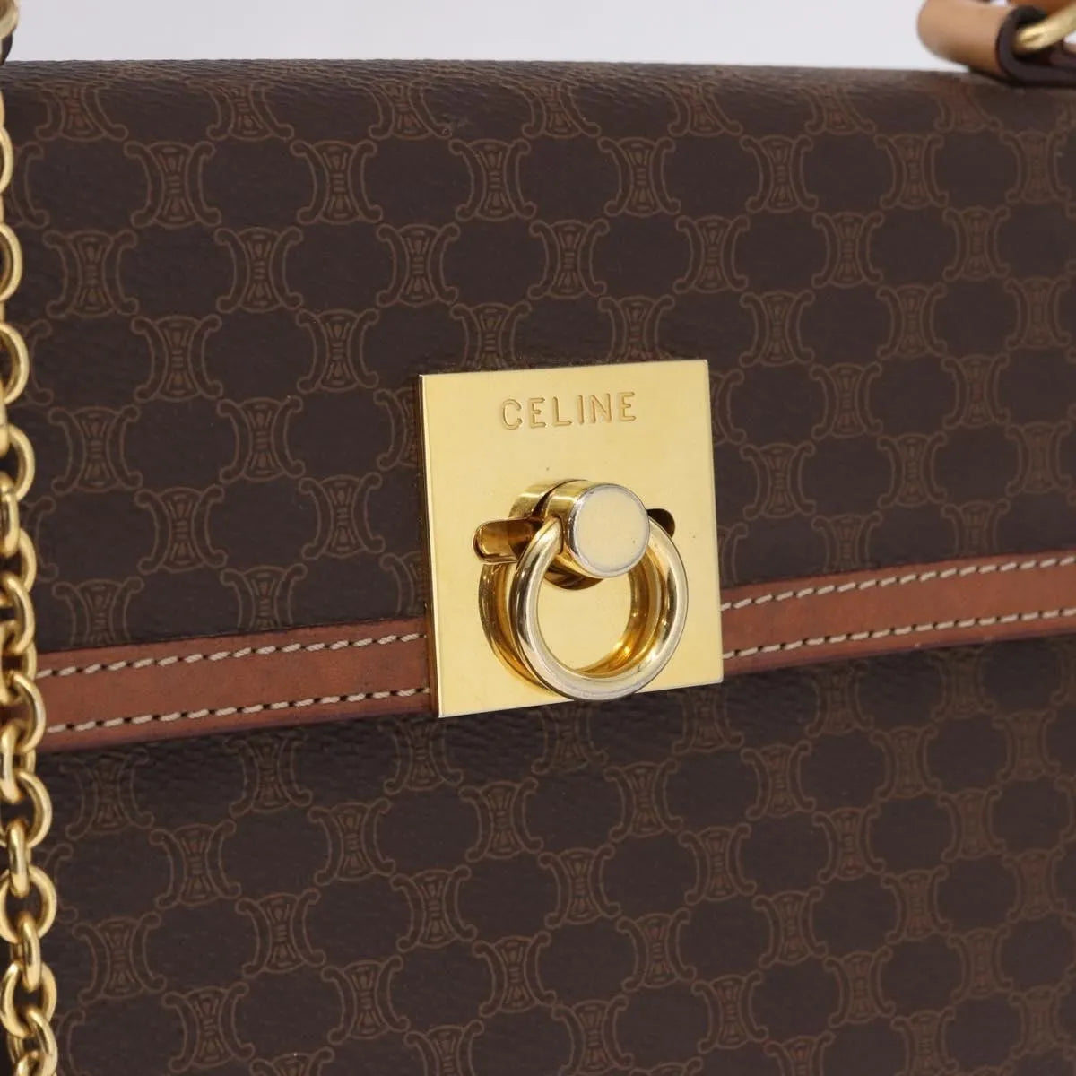 Celine Vintage Macadam Canvas And Leather Brown Canvas Handbag (Pre-Owned)
